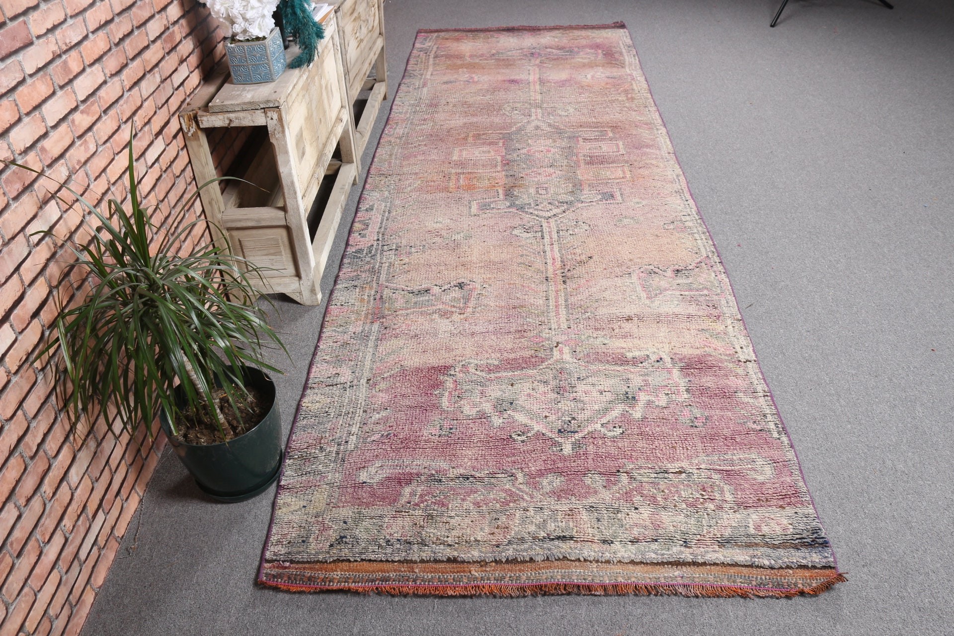 Türk Halıları, Vintage Halılar, Koridor Halısı, 3.8x11.5 ft Runner Halısı, Runner Halıları, Bej Zemin Halısı, Fas Halısı, Oryantal Halı, Eski Halı