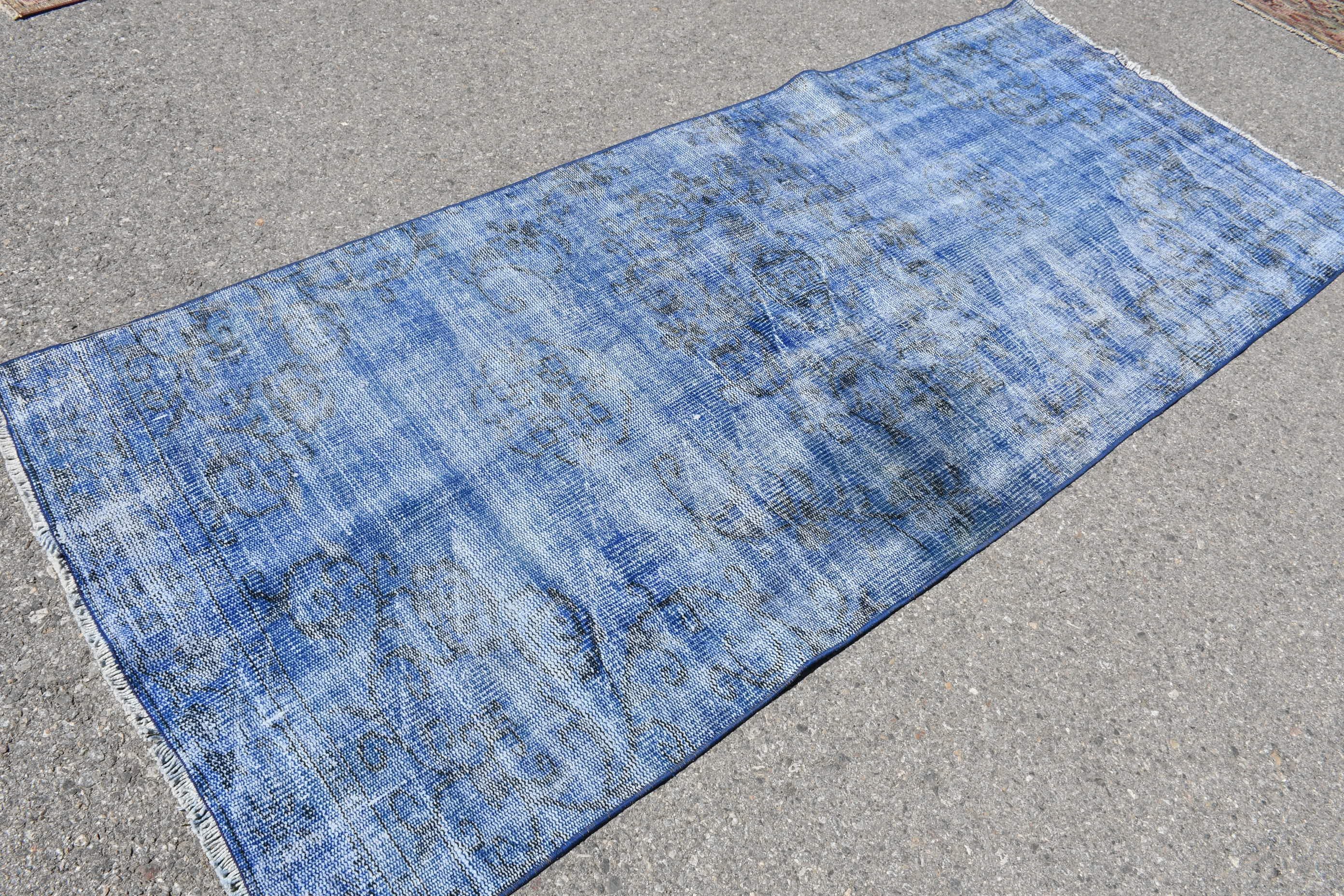 Kitchen Rugs, Anatolian Rug, Indoor Rugs, Vintage Rug, Blue Oushak Rug, Decorative Rugs, 3.6x8.5 ft Area Rug, Living Room Rug, Turkish Rug