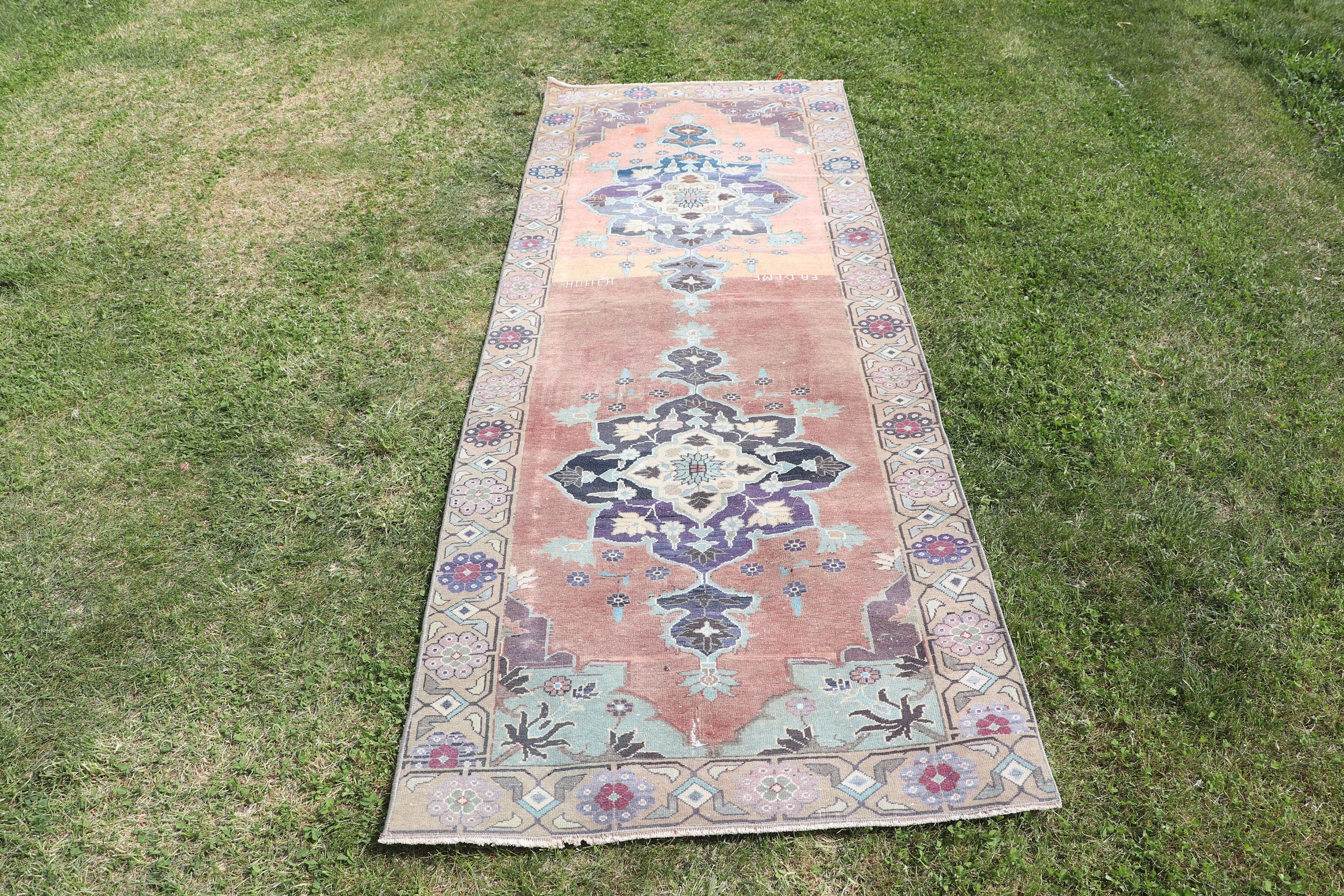 Vintage Halı, Vintage Yolluk Halısı, Oushak Halısı, Kahverengi Oushak Halısı, 2.8x7.5 ft Runner Halısı, Türk Halıları, Yün Halıları, Uzun Yolluk Halıları, Yer Halısı