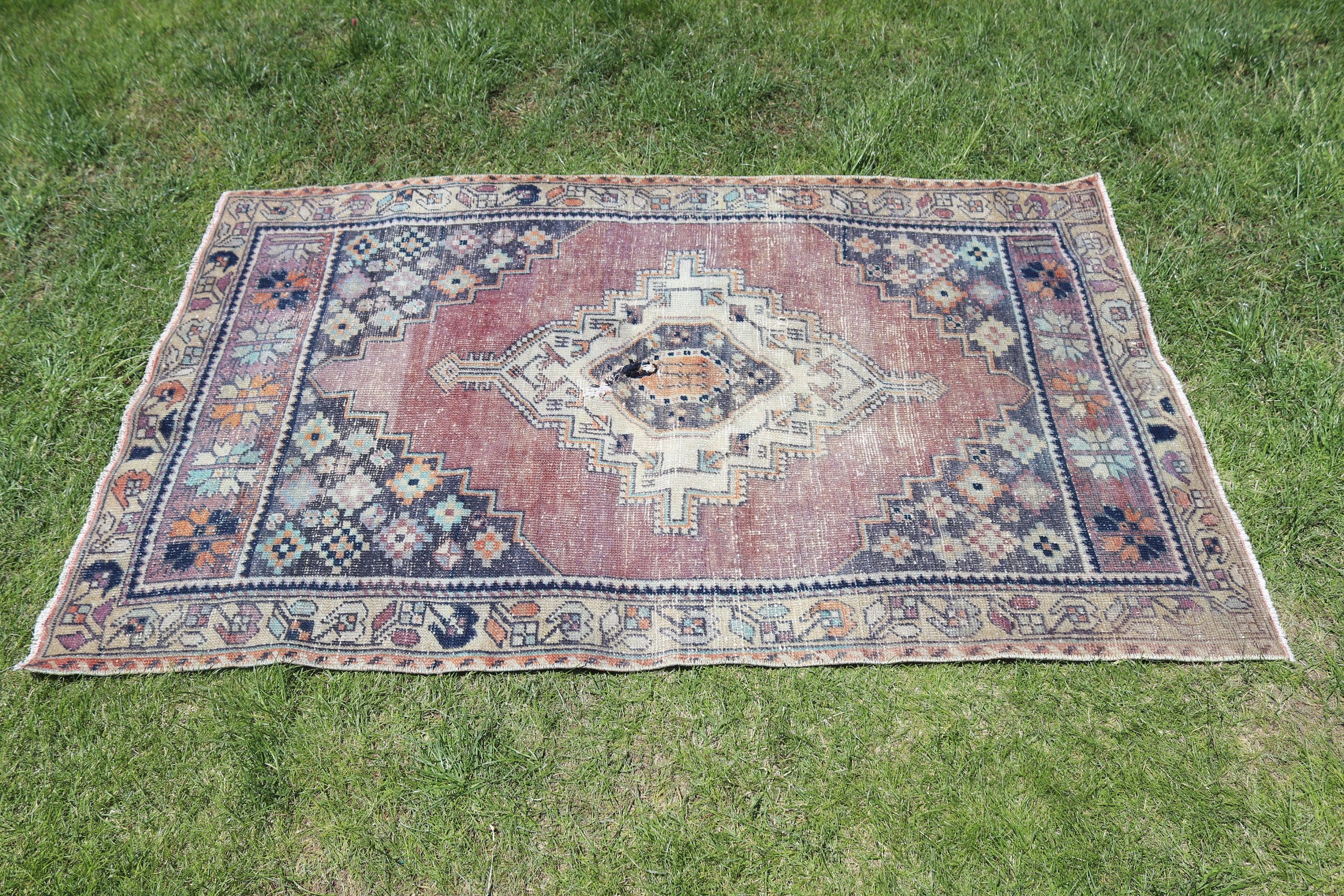 Bronz Yer Halısı, Türk Halısı, Boho Vurgulu Halılar, Yatak Odası Halısı, Organik Halı, 3,2x5,2 ft Vurgulu Halı, Vintage Halı, Fas Halısı, Lüks Halı