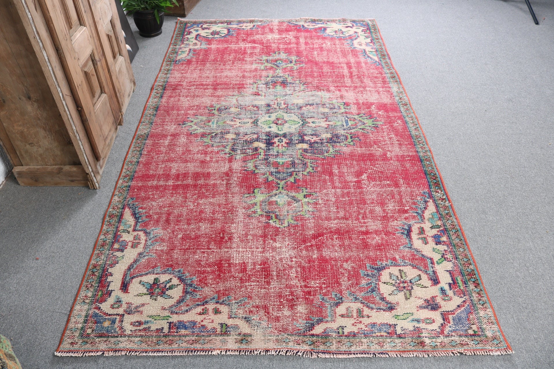 Vintage Rugs, Bedroom Rugs, Turkish Rugs, 4.7x8.2 ft Area Rug, Antique Rug, Boho Area Rug, Pink Geometric Rug, Bohemian Rug, Handwoven Rugs