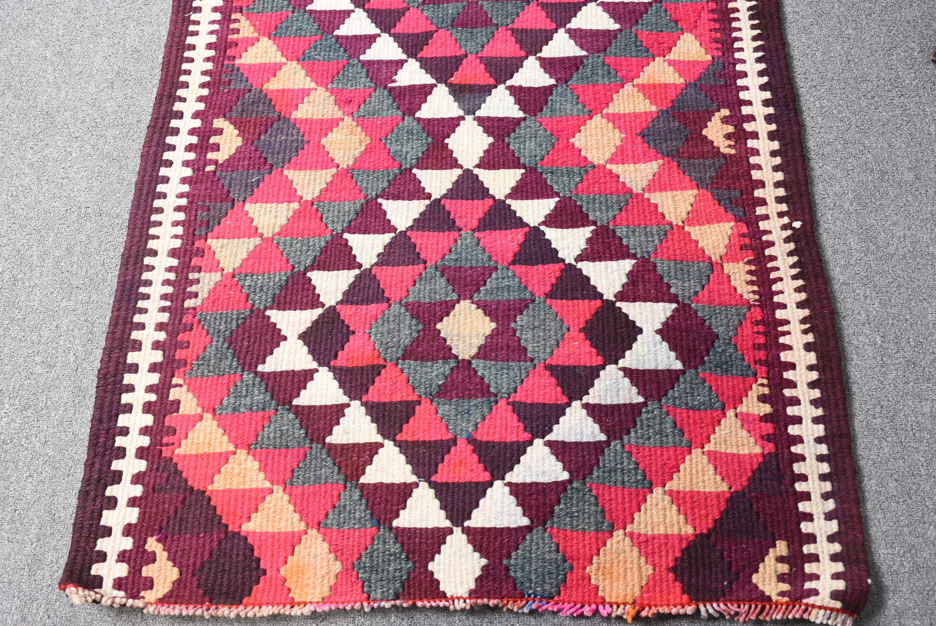 Pink Moroccan Rug, Turkish Rug, 2.4x11.9 ft Runner Rugs, Retro Rugs, Stair Rug, Rugs for Corridor, Vintage Rugs, Wool Rug, Floor Rug