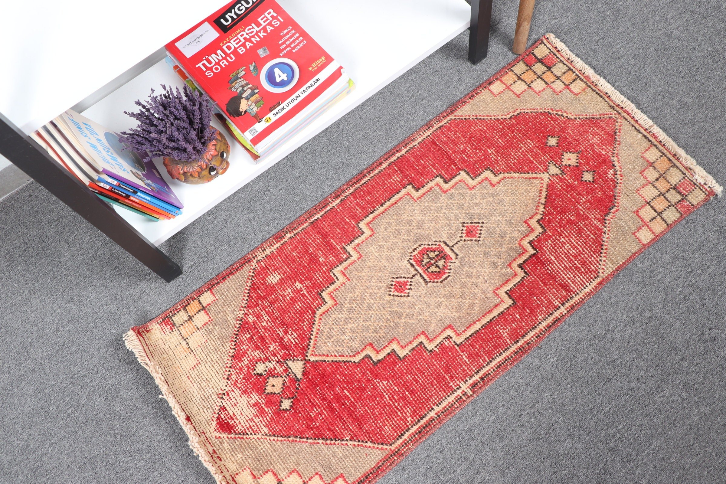 Vintage Rug, Oushak Rug, Red Moroccan Rug, Turkish Rug, Kitchen Rug, 1.4x3.1 ft Small Rugs, Car Mat Rug, Rugs for Entry, Anatolian Rug