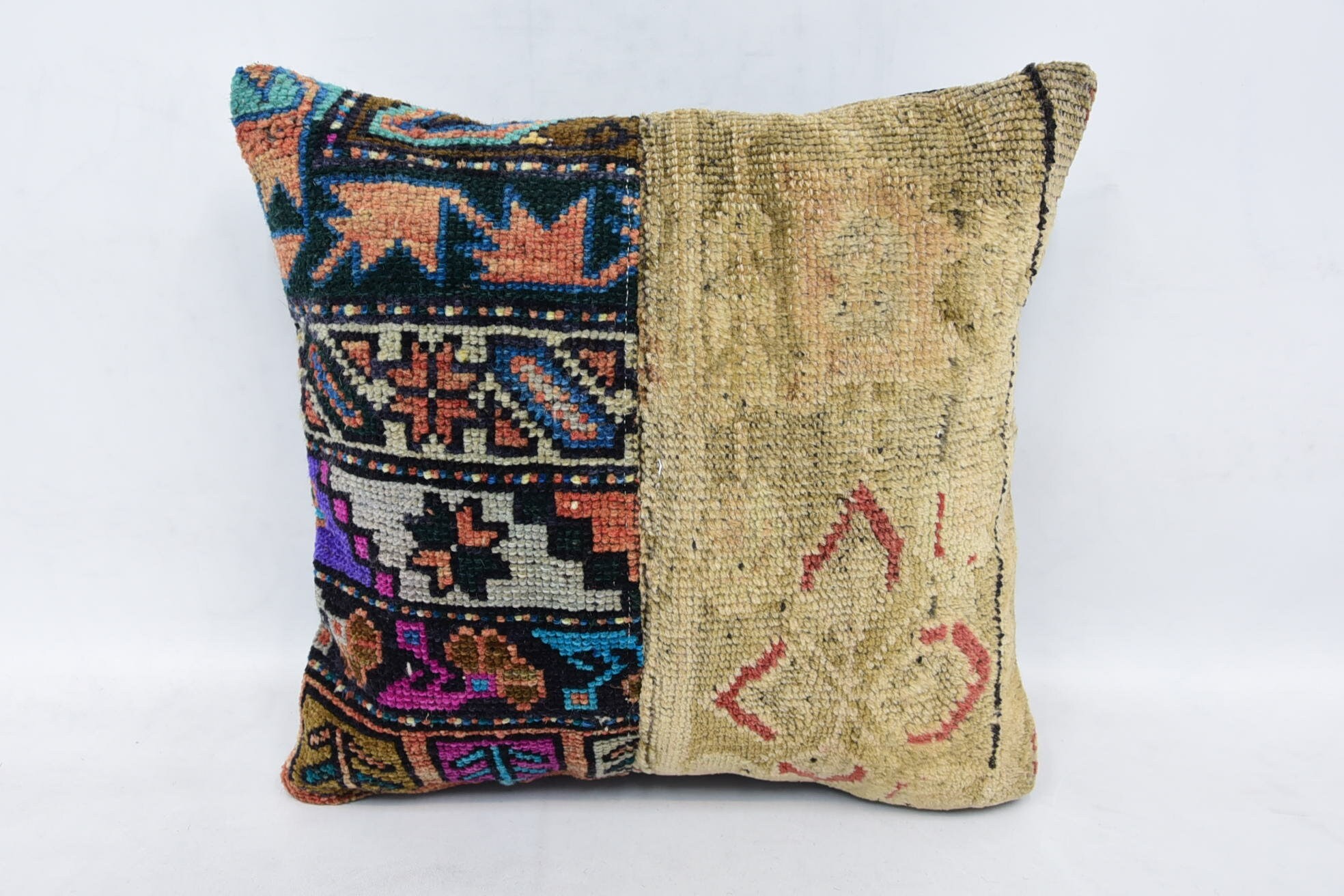 Morroccon Kilim Cushion Pillow, Kilim Pillow Cover, 16"x16" Beige Pillow, Kilim Pillow, Pillow for Couch, Lounge Throw Pillow Case