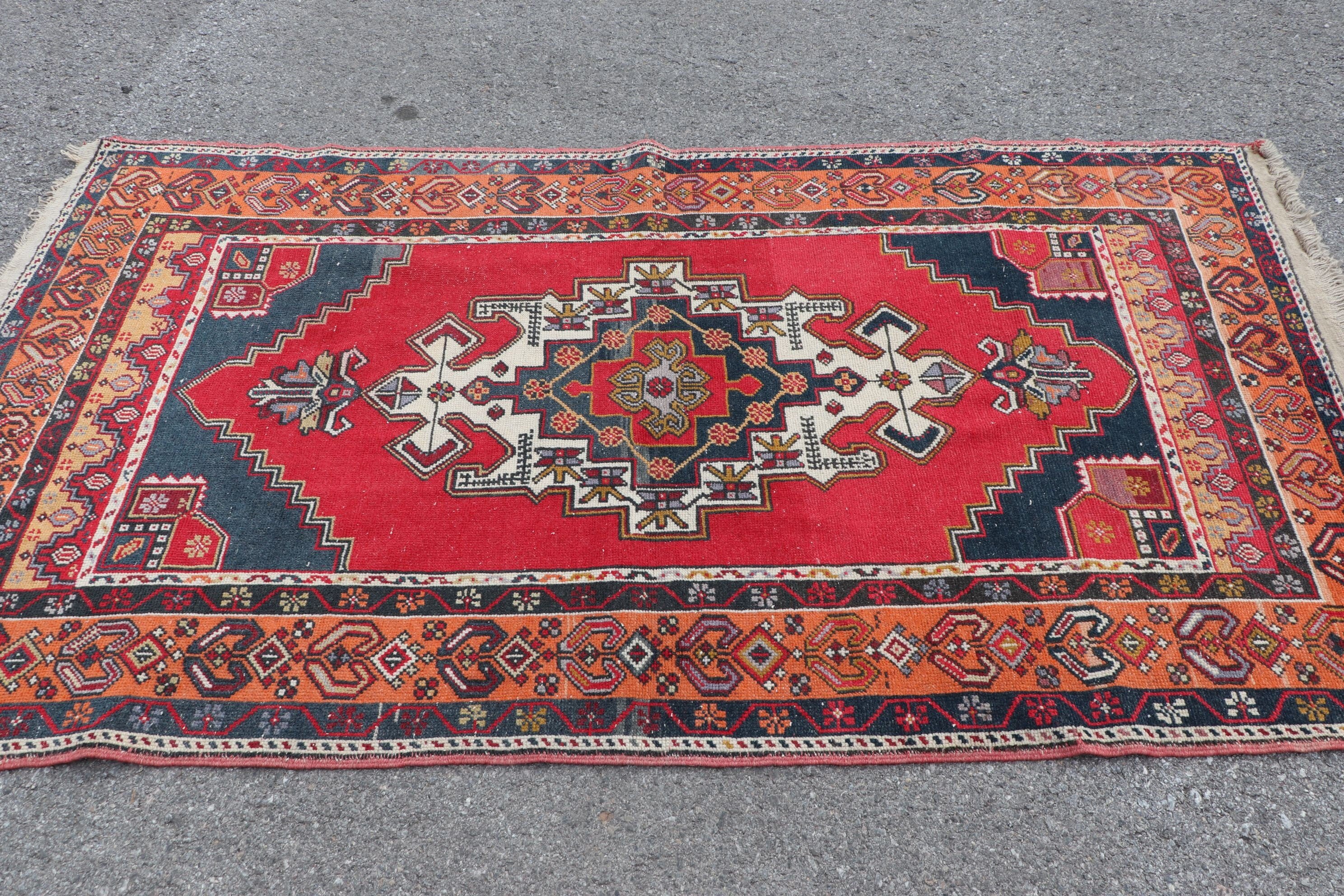 Red Floor Rug, Oushak Rug, Rugs for Kitchen, Turkish Rug, Vintage Rugs, Moroccan Rug, 4x7.3 ft Area Rugs, Indoor Rugs, Living Room Rug