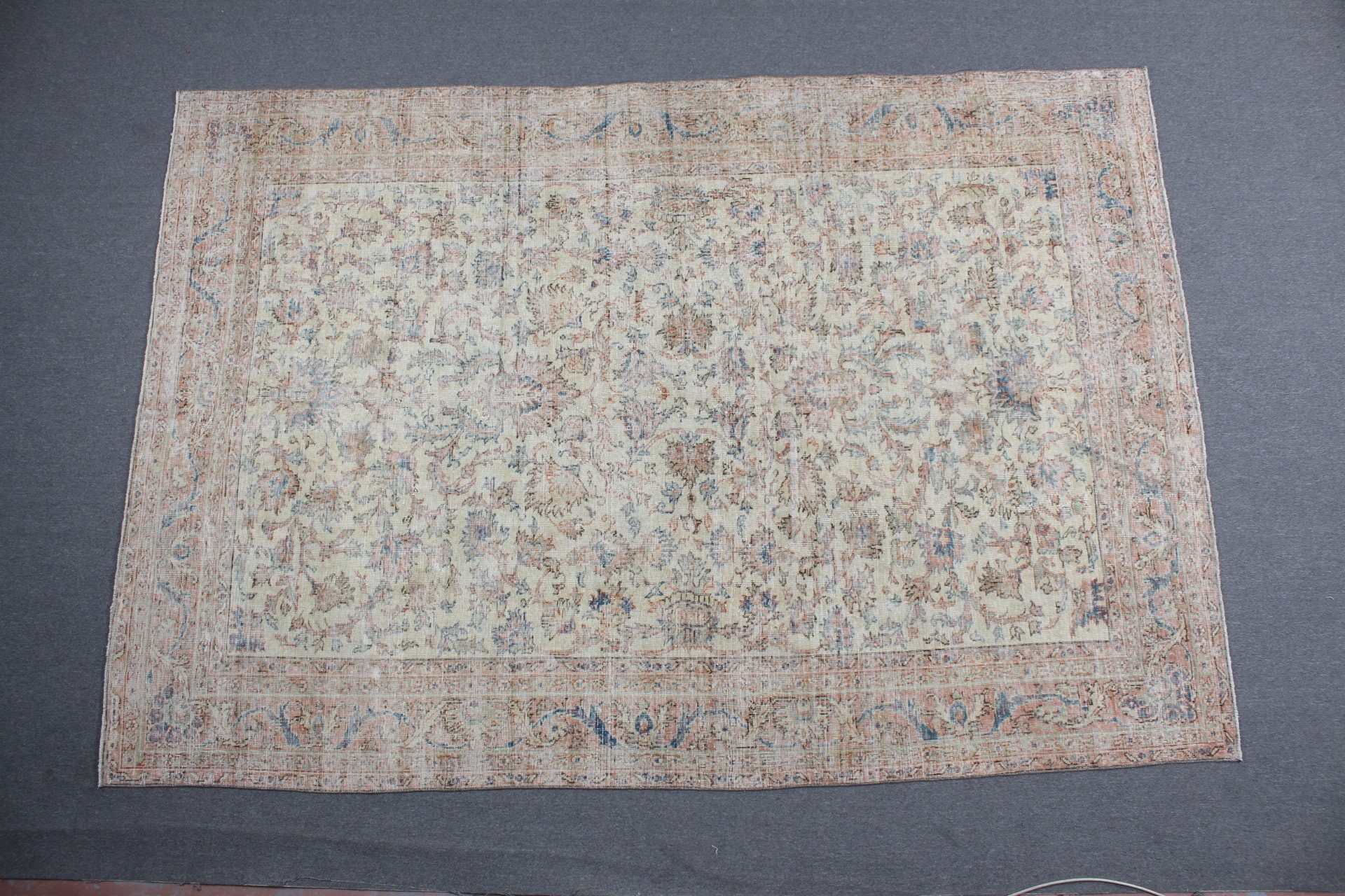 Salon Halısı, Türk Halıları, 7x10,3 ft Büyük Boy Halı, Yemek Odası Halısı, Vintage Halılar, Anadolu Halıları, Bej Yün Halı, Yurt Halısı, Fas Halısı