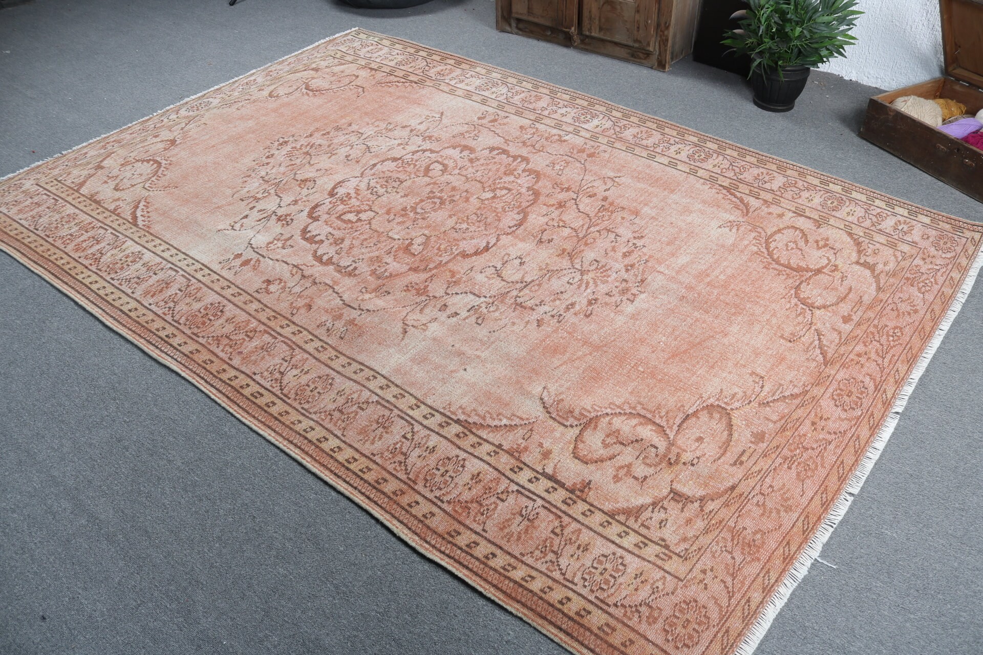 Kahverengi Yatak Odası Halıları, Dış Mekan Halısı, Geometrik Halılar, Harika Halılar, Büyük Oushak Halıları, Türk Halısı, 6,3x9,1 ft Büyük Halılar, Vintage Halılar, Salon Halıları