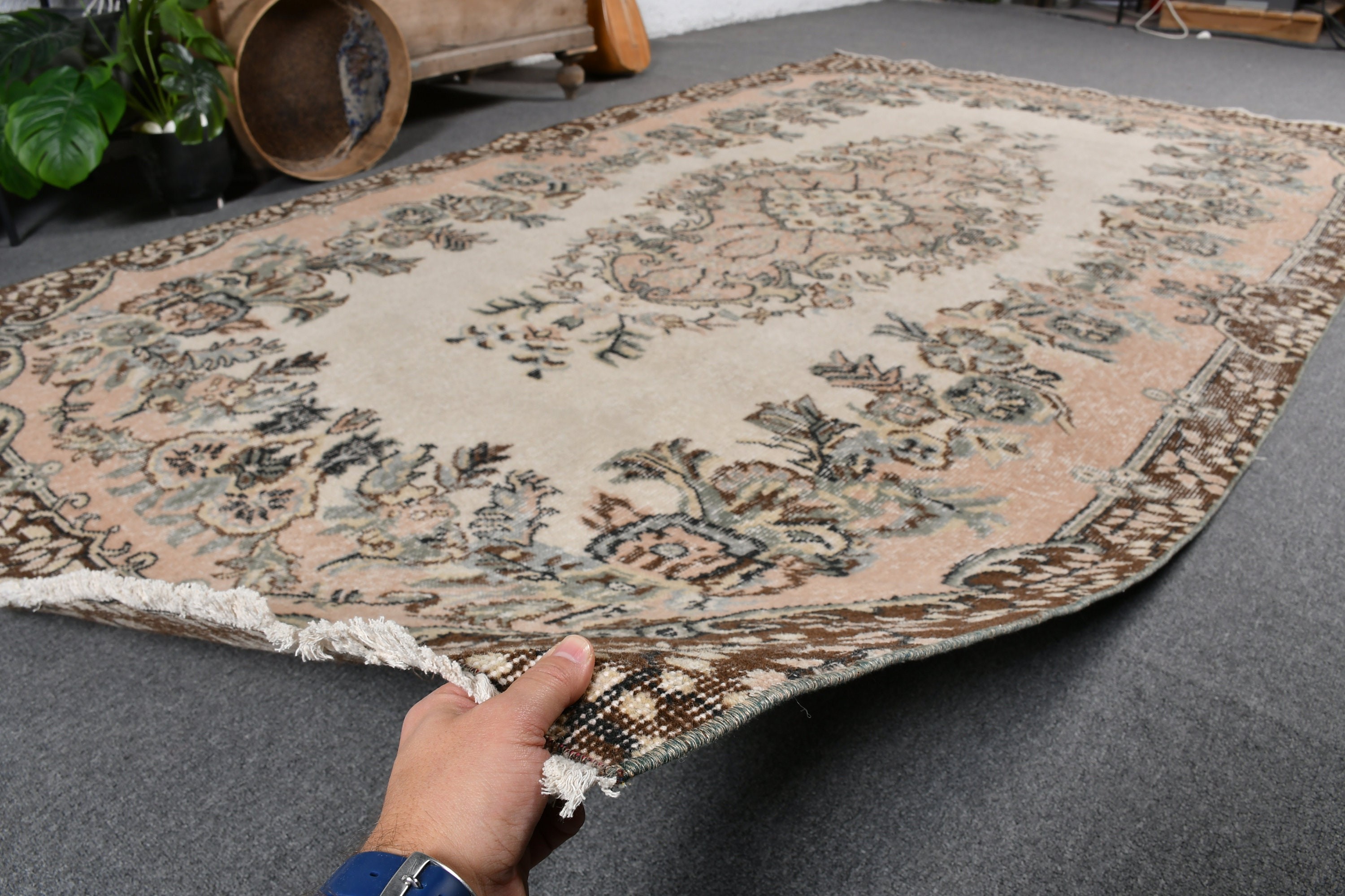 Vintage Halı, 5.6x9.4 ft Büyük Halı, Kahverengi Soğuk Halı, Eskitilmiş Halı, Oryantal Halı, Oturma Odası Halısı, Oushak Halıları, Yatak Odası Halısı, Türk Halısı