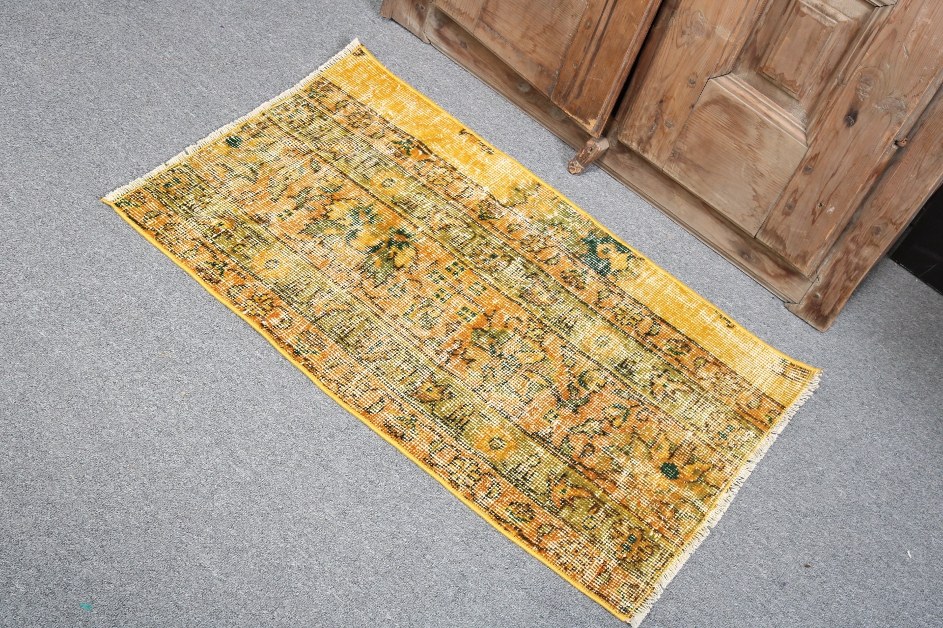 1.6x2.8 ft Küçük Halılar, Türk Halısı, El Dokuma Halılar, Vintage Halı, Küçük Alan Halısı, Mutfak Halısı, Sarı Soğuk Halılar, Etnik Halı