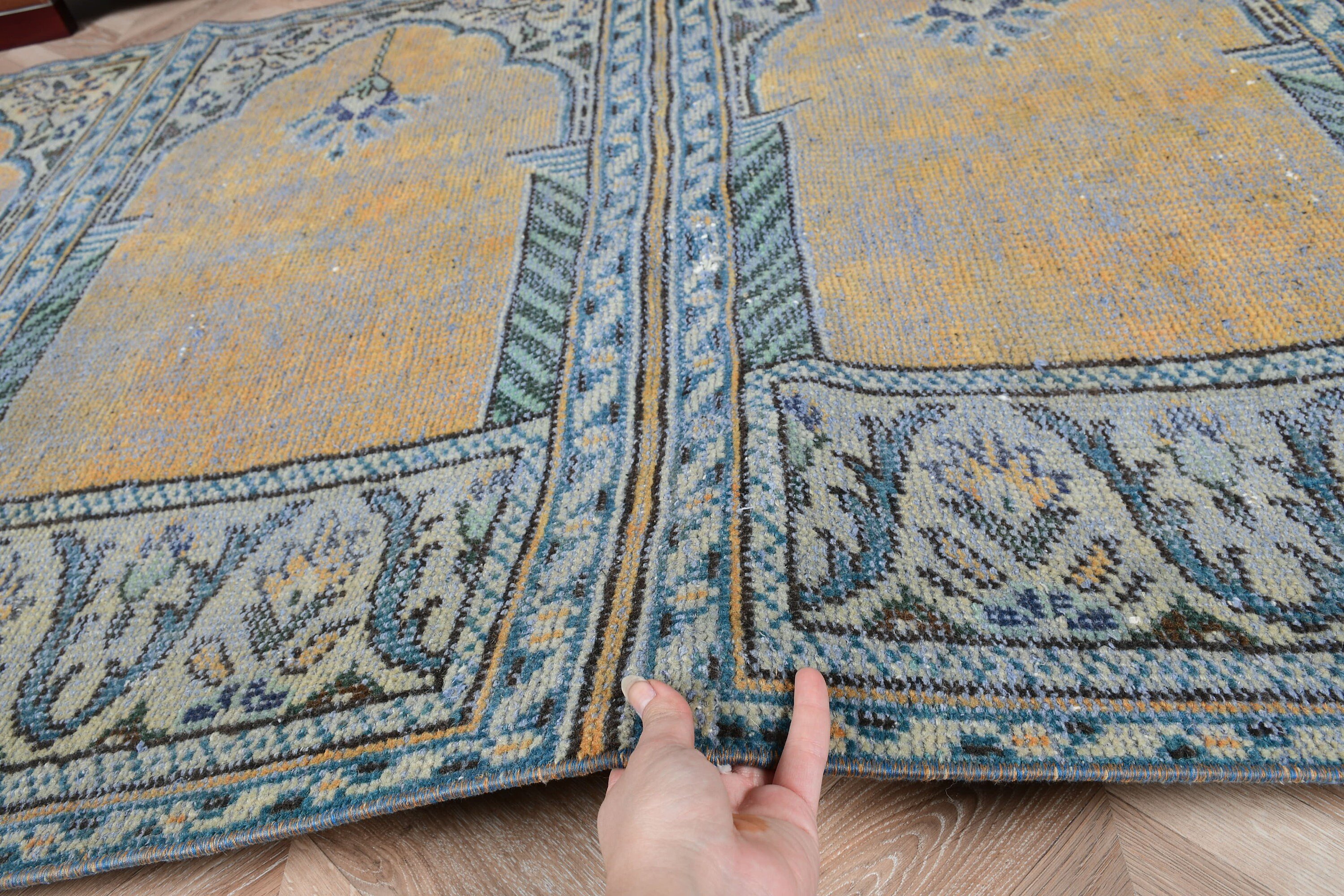 Oriental Rug, Cool Rugs, Turkish Rug, 3.7x7.9 ft Area Rug, Vintage Rug, Floor Rug, Rugs for Dining Room, Blue Cool Rugs, Vintage Decor Rug