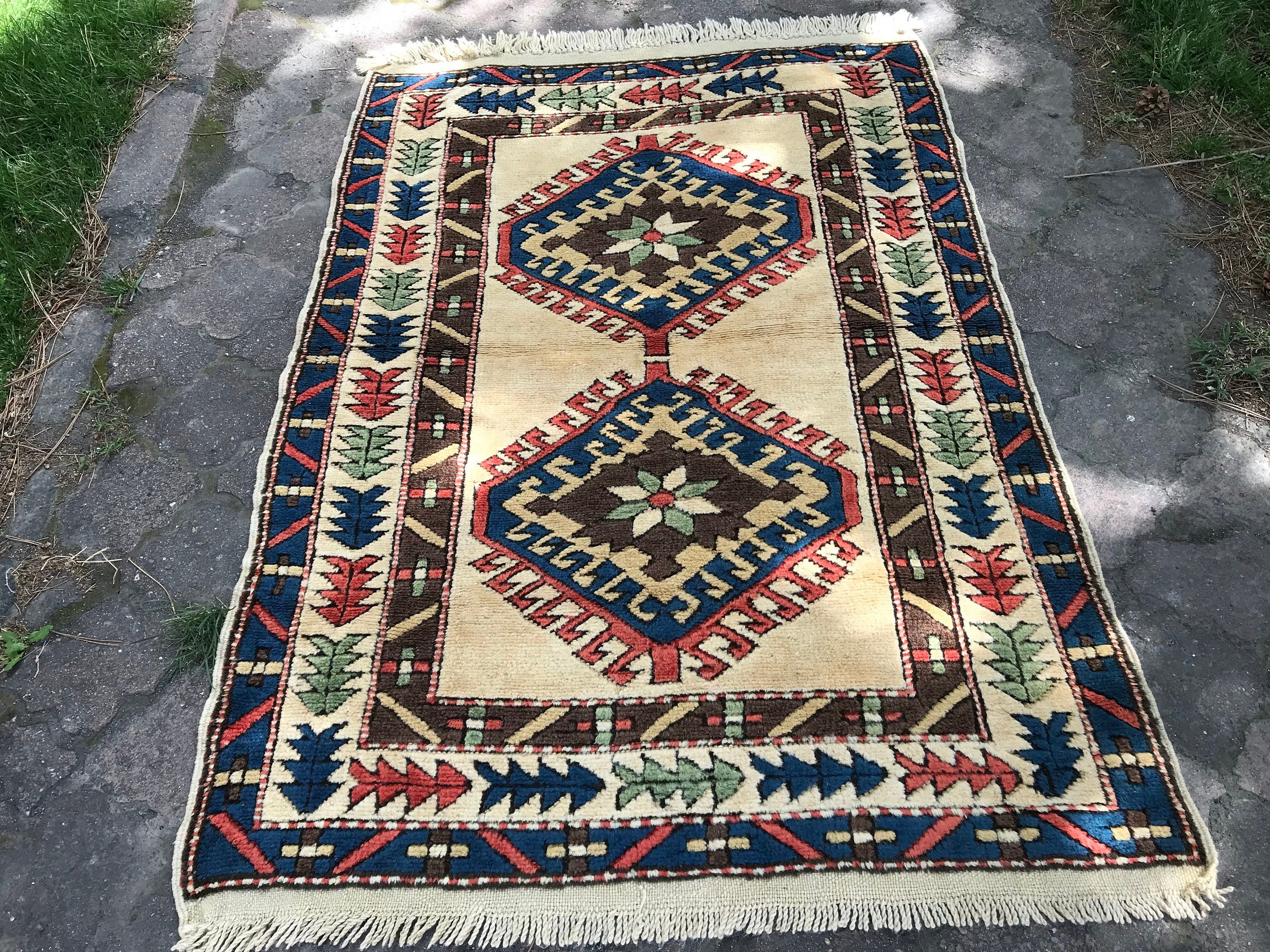 Wool Rug, Cool Rug, Beige Oushak Rug, Bedroom Rug, Turkish Rug, 3.4x4.8 ft Accent Rug, Vintage Rugs, Kitchen Rug, Art Rug, Rugs for Bedroom