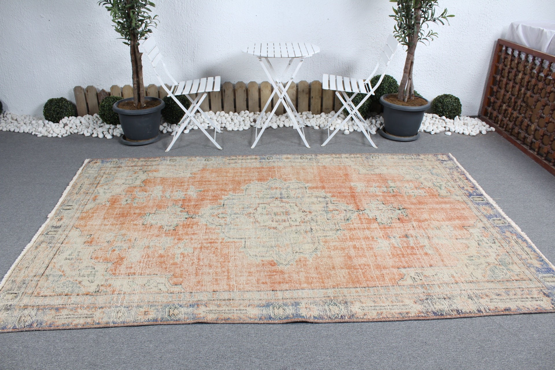 Turkish Rug, Bedroom Rugs, Outdoor Rug, 5.7x8.7 ft Large Rugs, Orange Wool Rug, Vintage Rug, Kitchen Rugs, Living Room Rug, Large Boho Rugs