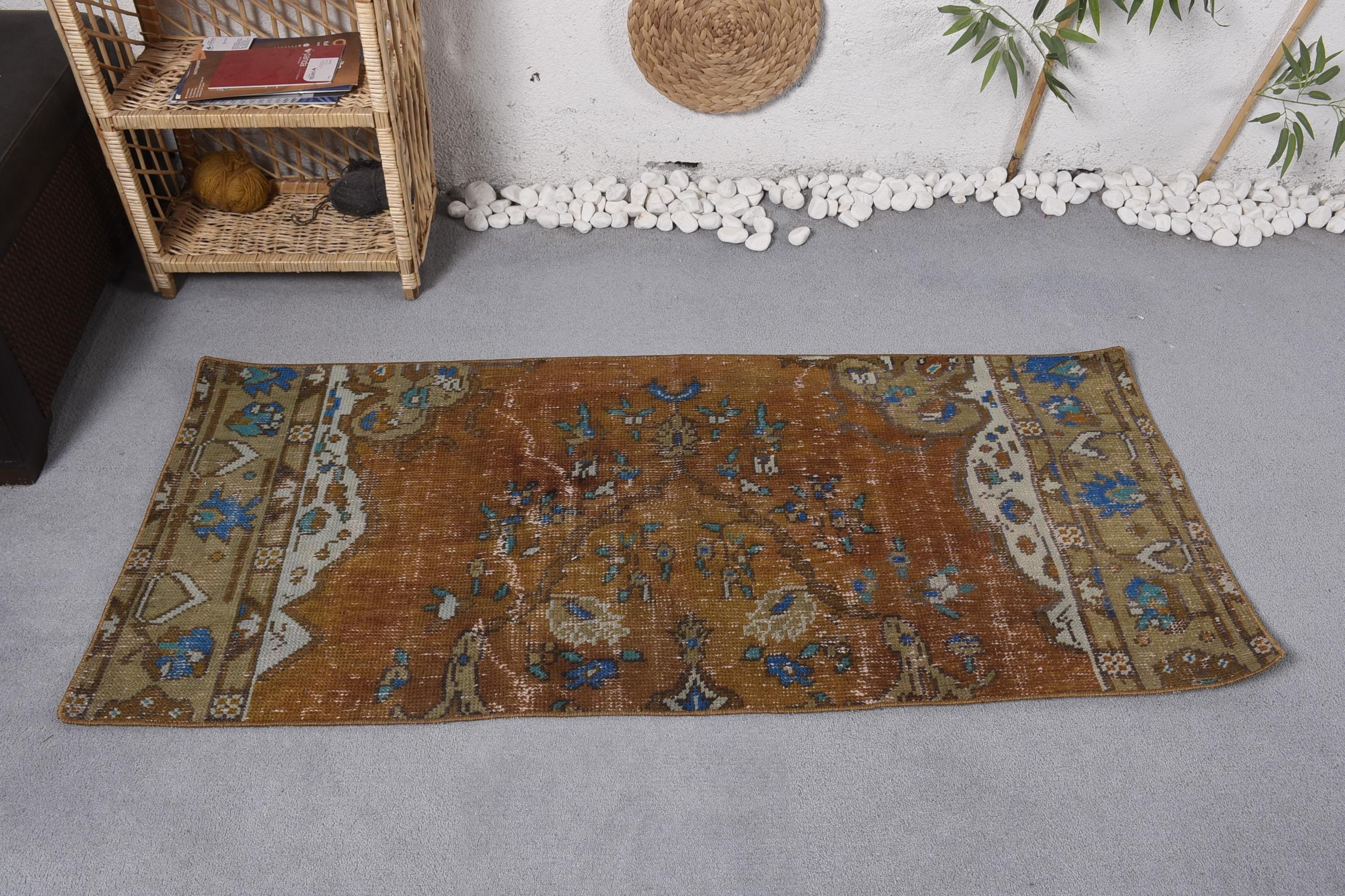 Türkiye Halısı, Duvara Asılı Halı, 2.4x5.4 ft Küçük Halılar, Yatak Odası Halısı, Vintage Halı, Küçük Boho Halıları, Türk Halıları, Kahverengi Boho Halısı, Mutfak Halısı