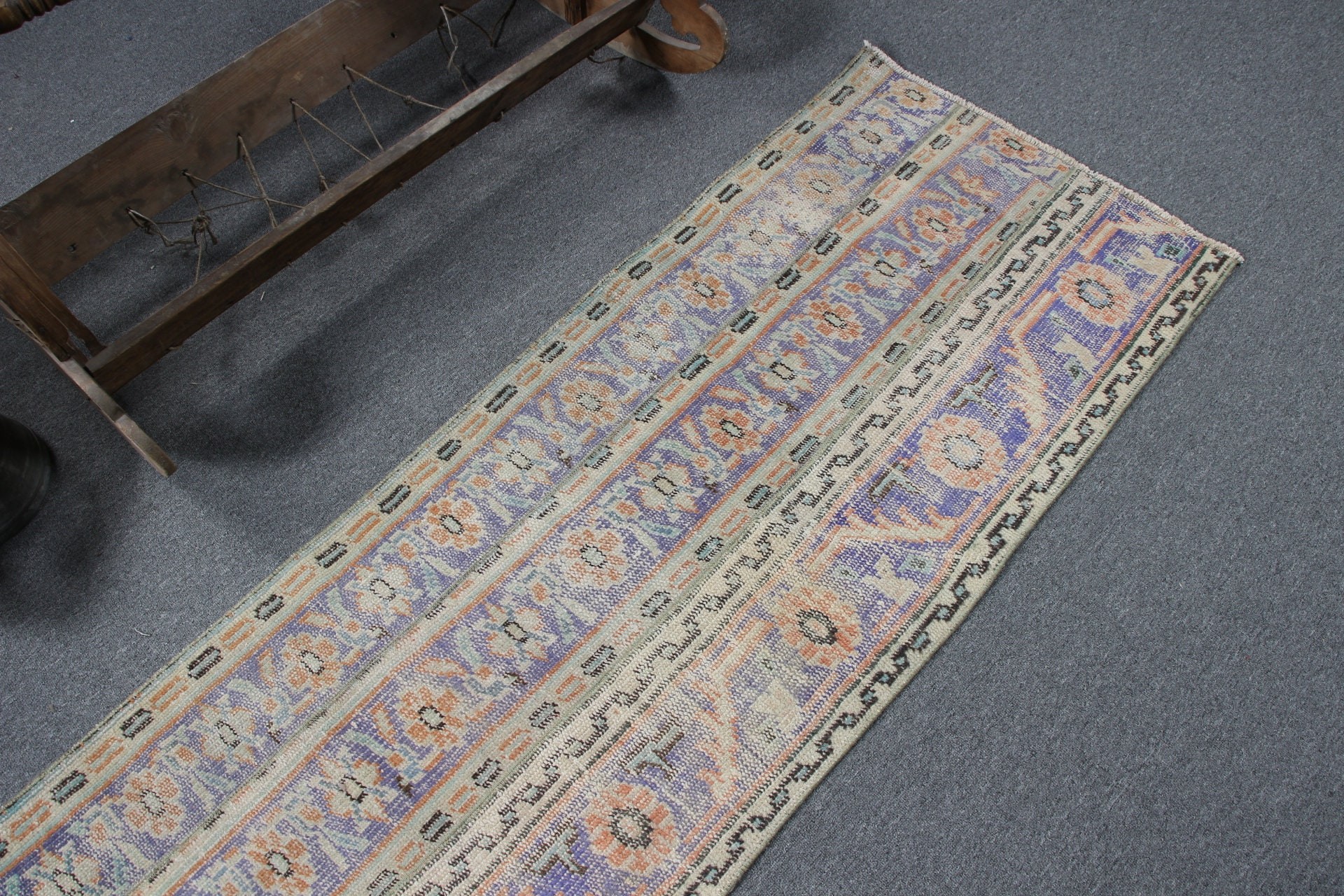 Vintage Halı, Havalı Halı, Soyut Halı, Merdiven Halıları, Ev Dekorasyonu Halısı, Mavi Ev Dekoru Halısı, 2.1x8.7 ft Yolluk Halısı, Türk Halısı, Mutfak Halısı