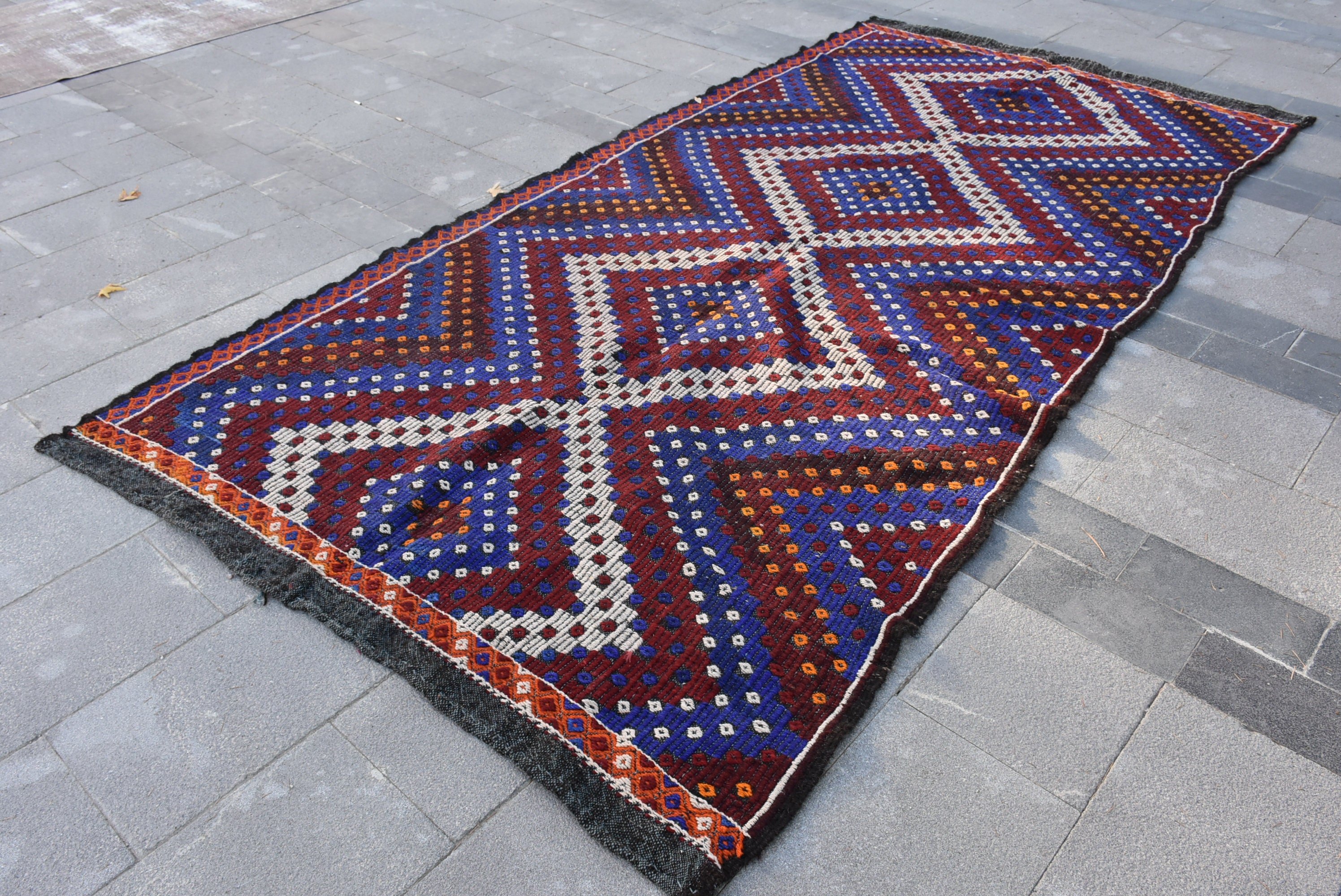 Dining Room Rug, Kilim, Vintage Rug, Bedroom Rug, Living Room Rugs, Turkish Rug, Blue  5.4x11 ft Large Rug, Moroccan Rug