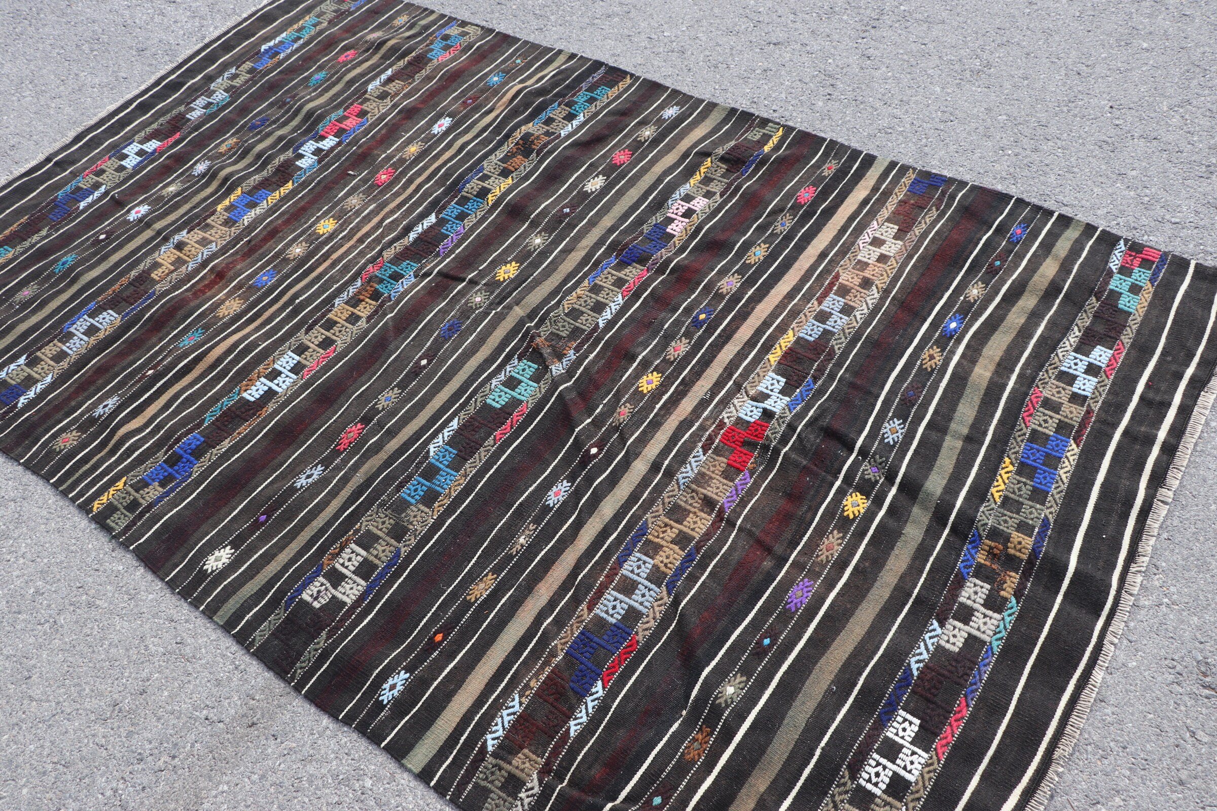 Turkish Rug, Cool Rug, Moroccan Rug, Bedroom Rug, Vintage Rugs, 4.7x7.6 ft Area Rugs, Kilim, Rugs for Bedroom, Turkey Rug, Black Wool Rug