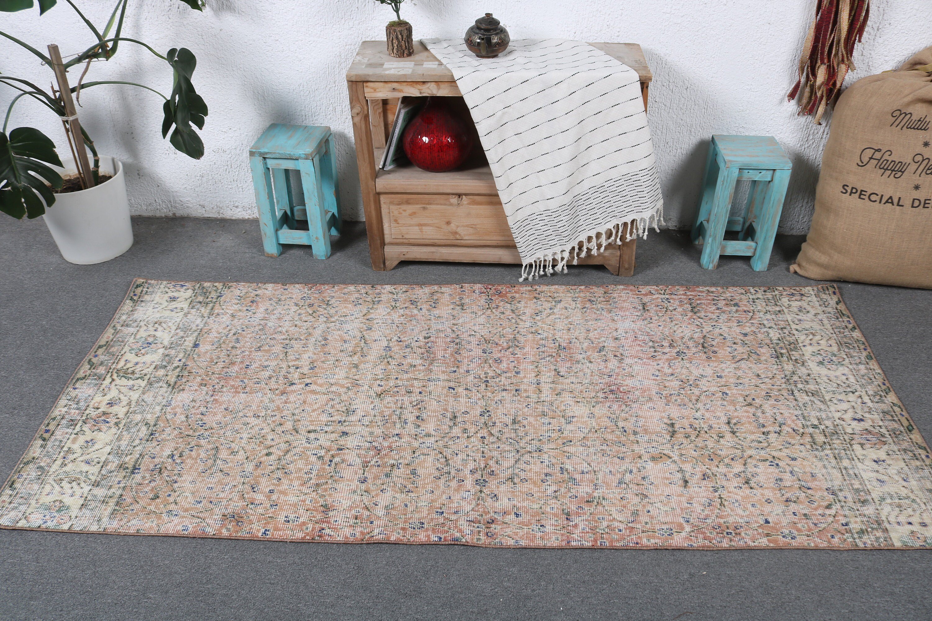 3.1x7 ft Accent Rug, Bedroom Rug, Nursery Rugs, Geometric Rug, Vintage Rug, Turkish Rug, Vintage Accent Rugs, Orange Flatweave Rugs