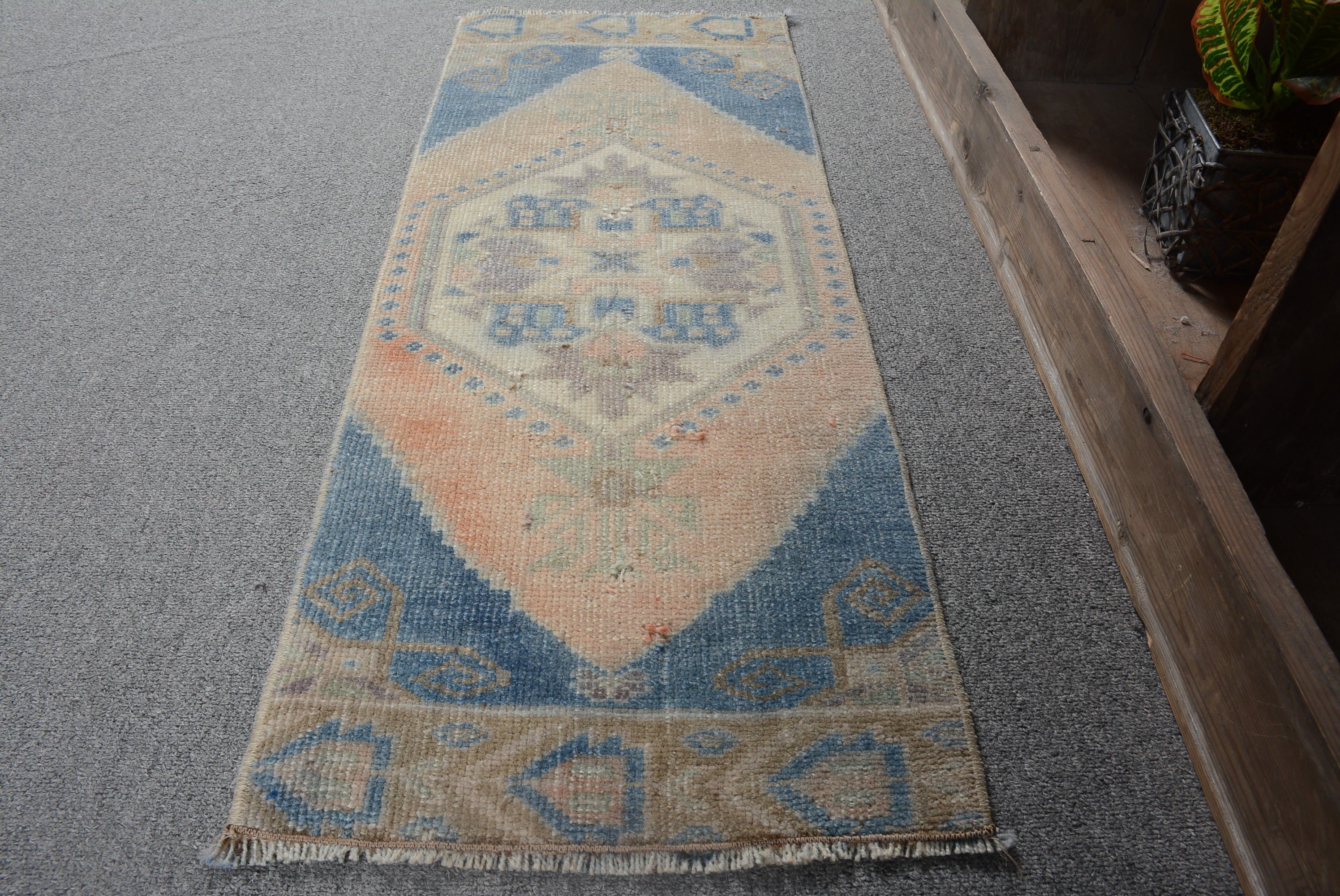 1.2x3.1 ft Small Rug, Car Mat Rug, Turkish Rugs, Rugs for Bath, Anatolian Rug, Vintage Rug, Entry Rug, Blue Antique Rugs, Kitchen Rug