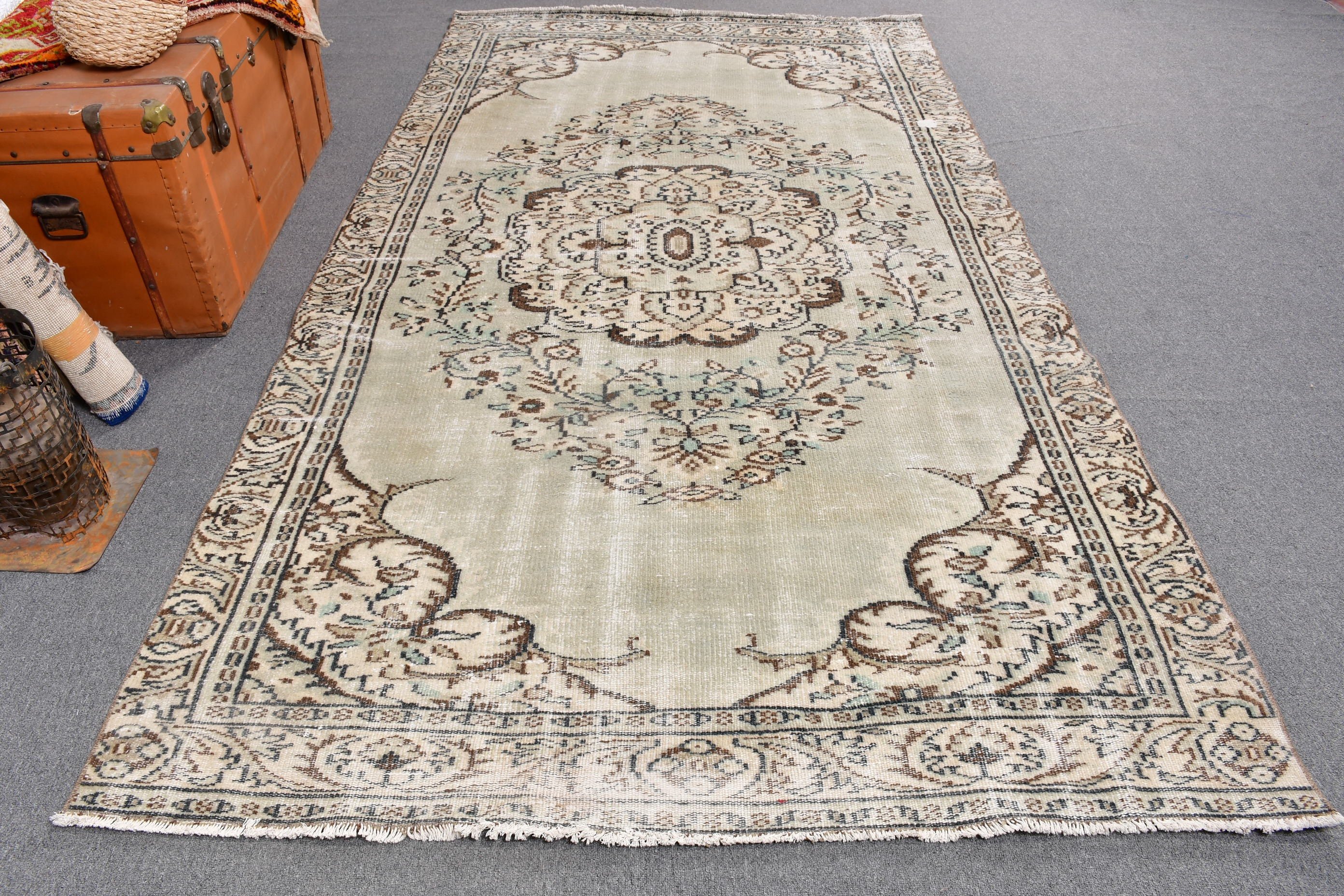 Bej Havalı Halılar, Oturma Odası Halıları, Oushak Halısı, Ofis Halısı, Vintage Halılar, Türk Halıları, Yemek Odası Halısı, Havalı Halılar, 5,3x9,8 ft Büyük Halı