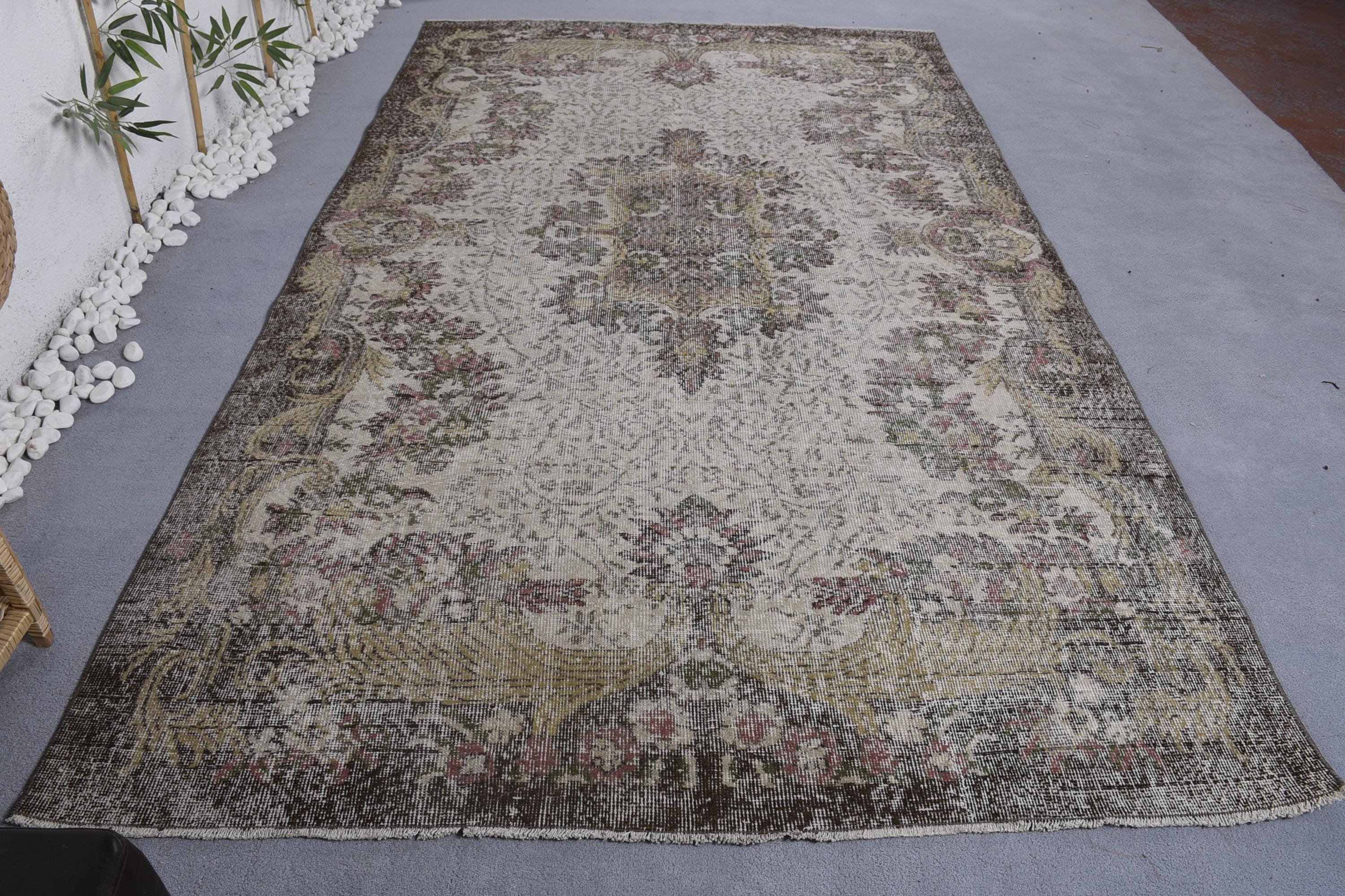 Vintage Dekor Halı, Büyük Oushak Halılar, Vintage Halı, Bej Açıklama Halısı, Türk Halısı, Salon Halıları, 6x10.4 ft Büyük Halı, Yer Halısı, Modern Halı