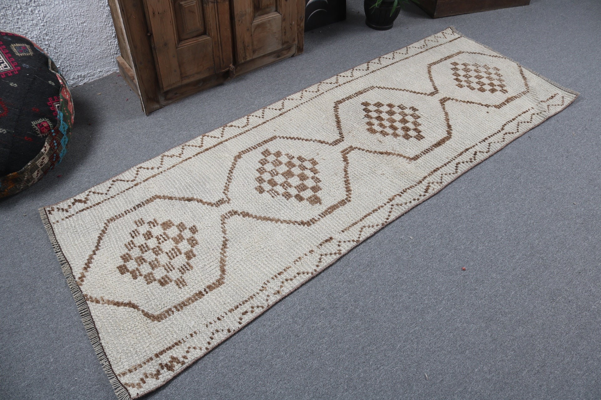 Beige Handwoven Rug, Turkish Rug, Vintage Rugs, Neutral Rugs, Kitchen Rugs, Vintage Runner Rug, 2.7x7.4 ft Runner Rug, Flatweave Rugs