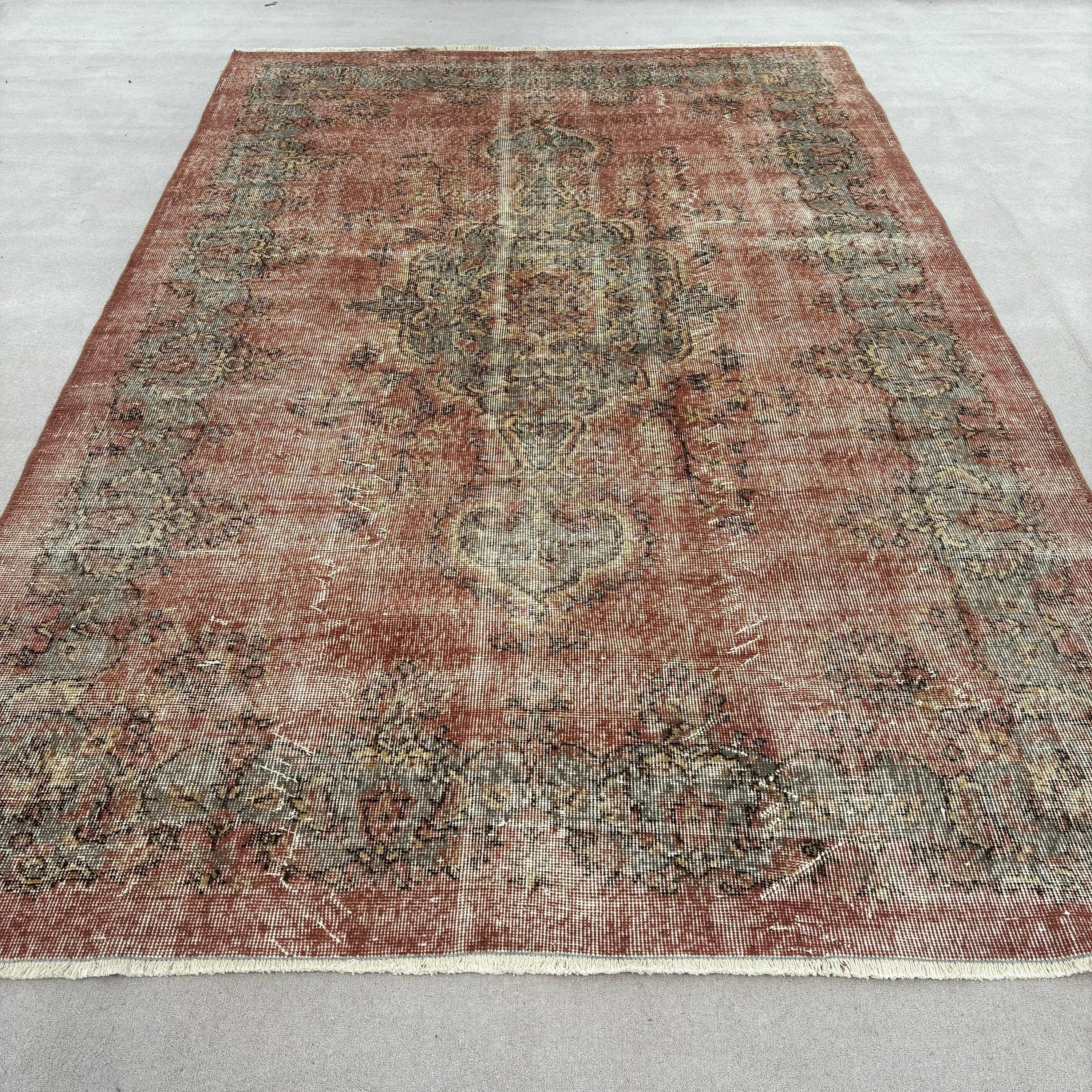 Oturma Odası Halıları, Vintage Halı, Türk Halısı, Yatak Odası Halısı, Ev Dekorasyonu Halıları, 6.1x9.4 ft Büyük Halılar, Turuncu Anadolu Halısı, Nötr Halı