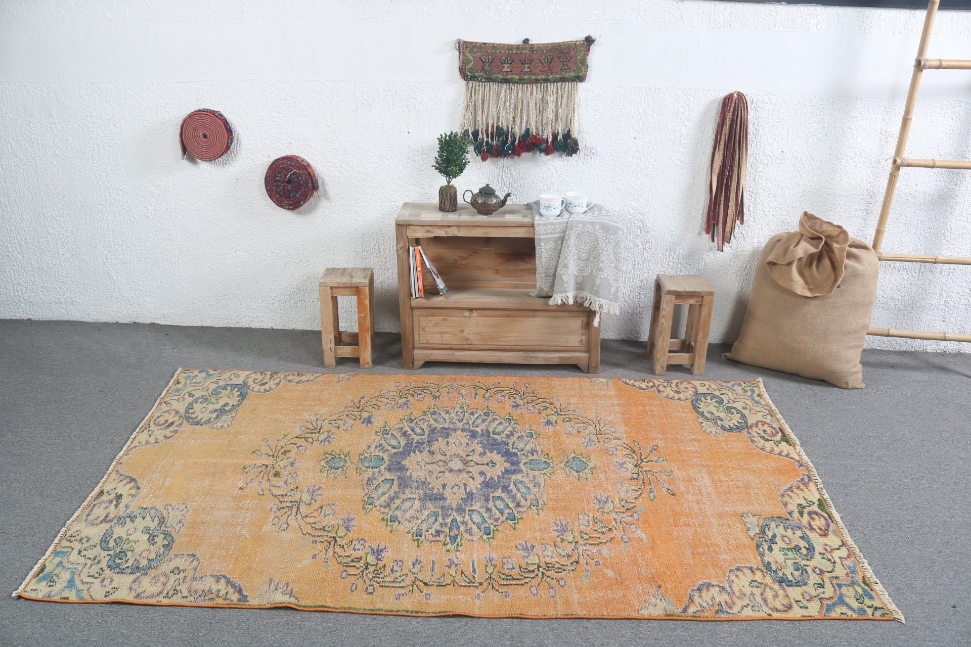Living Room Rug, Indoor Rug, Turkish Rugs, Vintage Decor Rug, Cool Rug, 4.5x7.3 ft Area Rug, Vintage Rug, Rugs for Bedroom, Antique Rugs