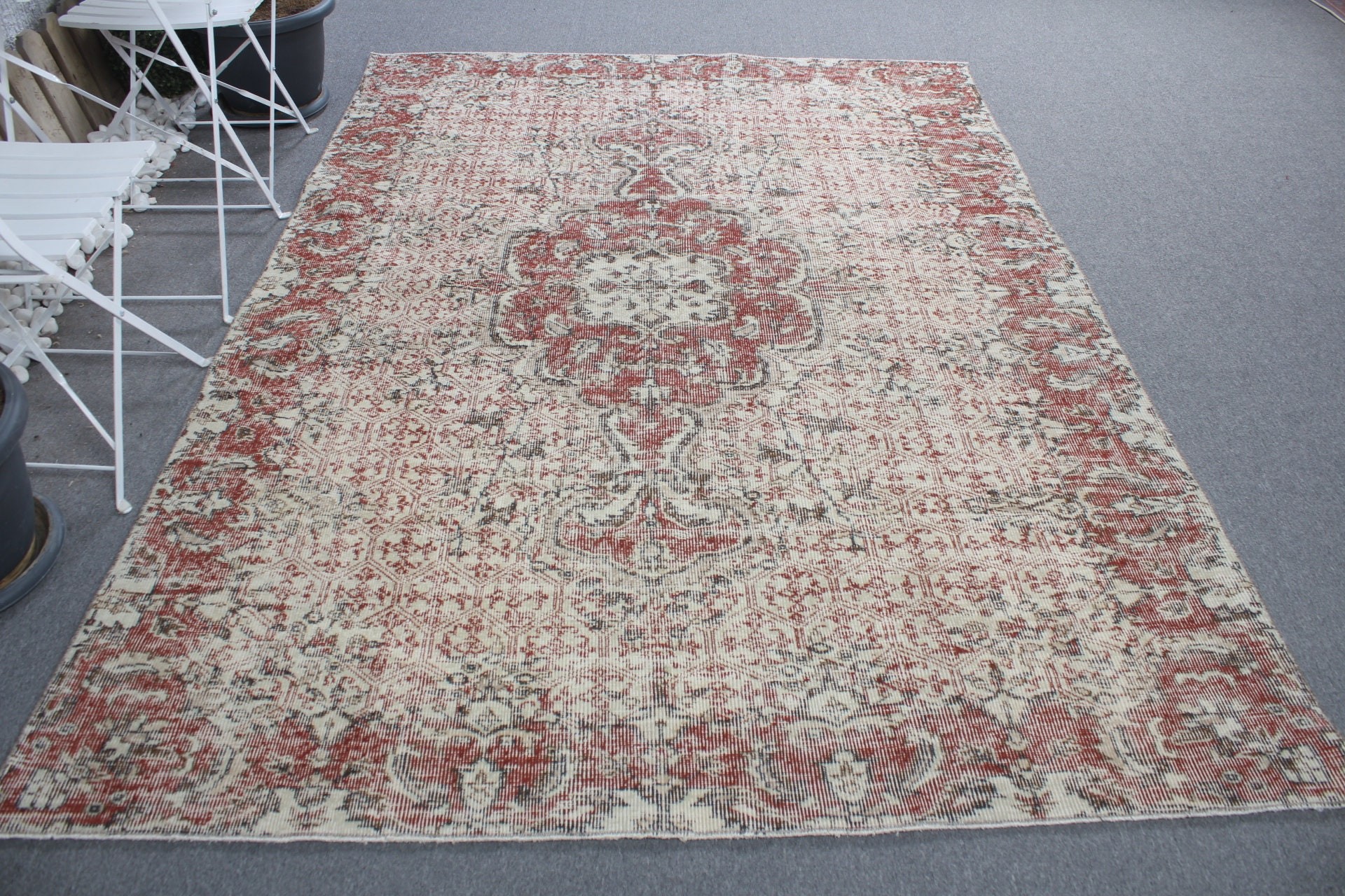 6.1x8.5 ft Büyük Halı, Bej Oushak Halı, Yatak Odası Halısı, Türk Halıları, Yer Halısı, Vintage Halı, Yatak Odası Halıları, Salon Halısı, Anadolu Halısı