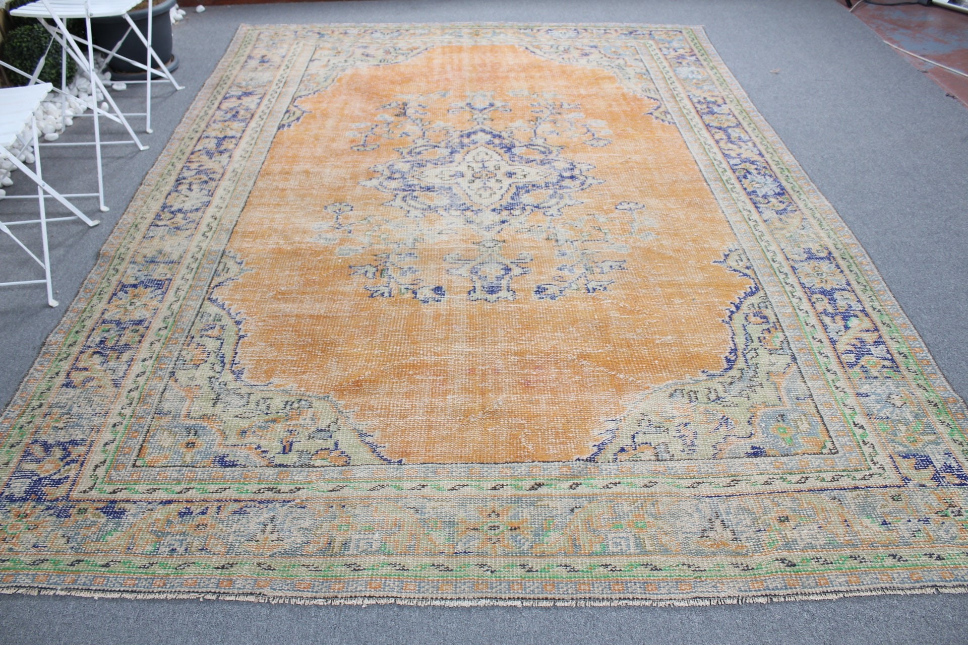 Saloon Rug, Orange Oushak Rug, Art Rug, Oriental Rug, Turkish Rug, Floor Rug, 7.5x10.4 ft Oversize Rug, Salon Rugs, Vintage Rug, Cute Rugs