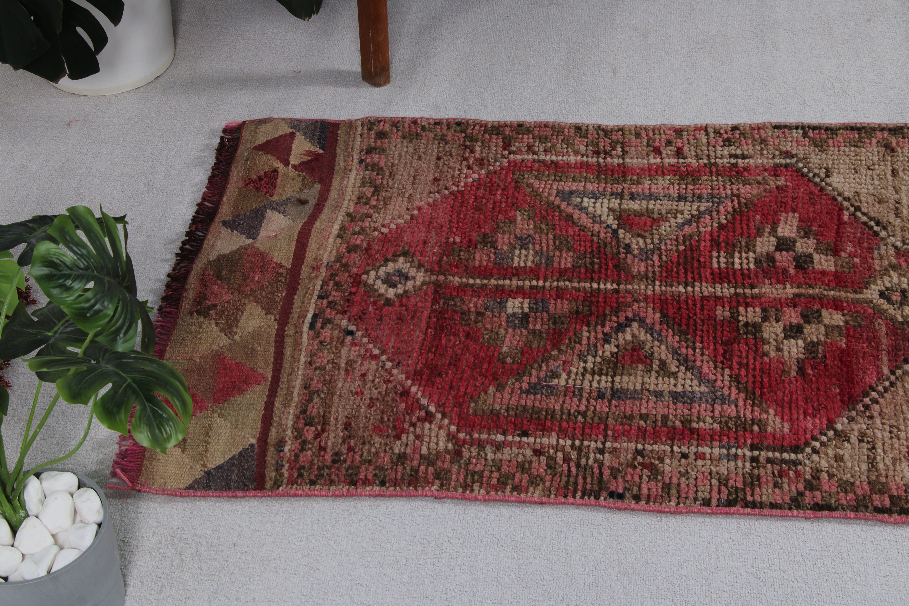 Lüks Halı, Pembe Anadolu Halısı, 2.6x11.7 ft Runner Halıları, Mutfak Halıları, Beni Ourain Runner Halısı, Oryantal Halılar, Türk Halısı, Vintage Halı