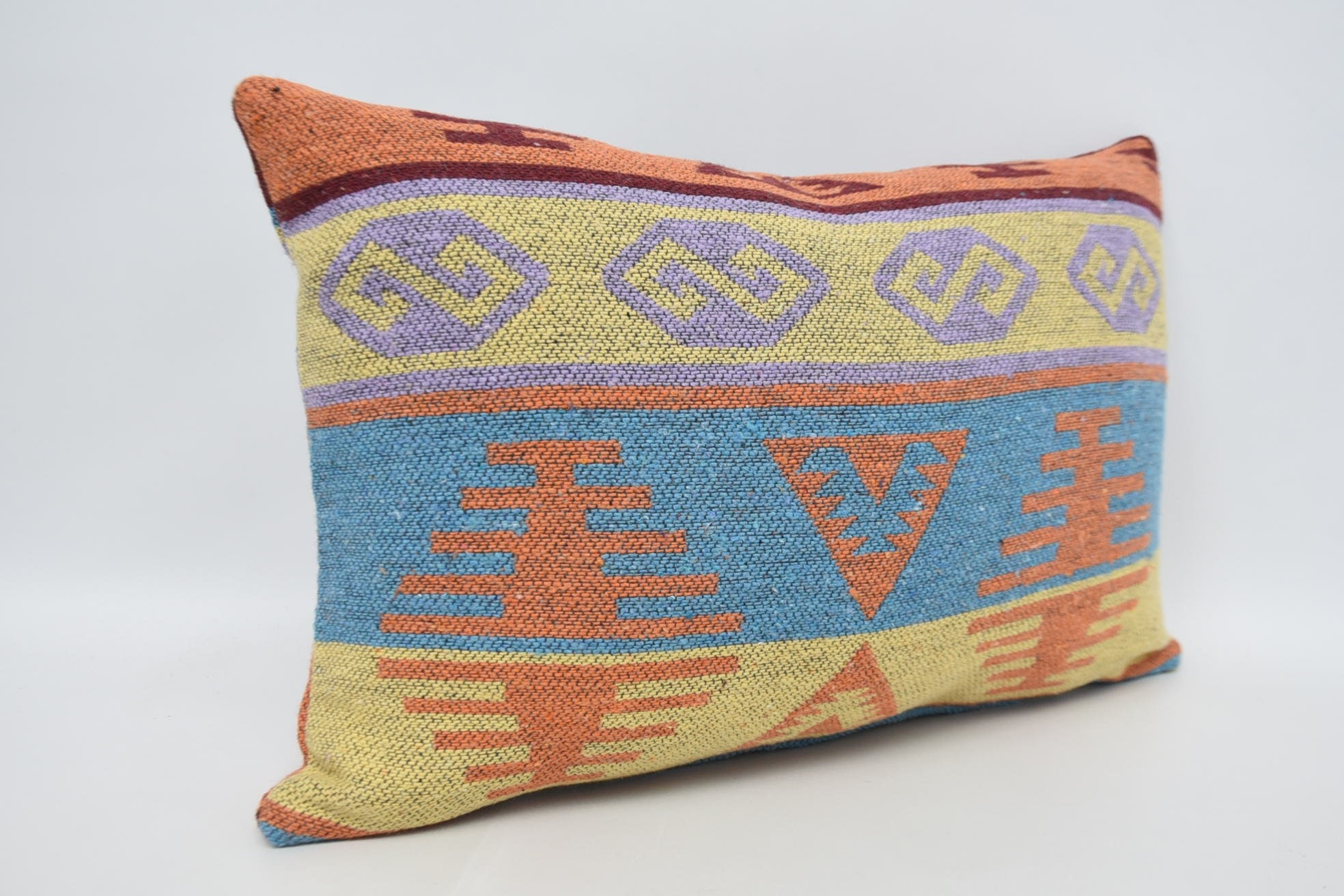Colorful Cushion, 16"x24" Blue Cushion Cover, Aztec Pillow Sham, Turkish Pillow, Kilim Cushion Sham, Kilim Pillow, Accent Pillow