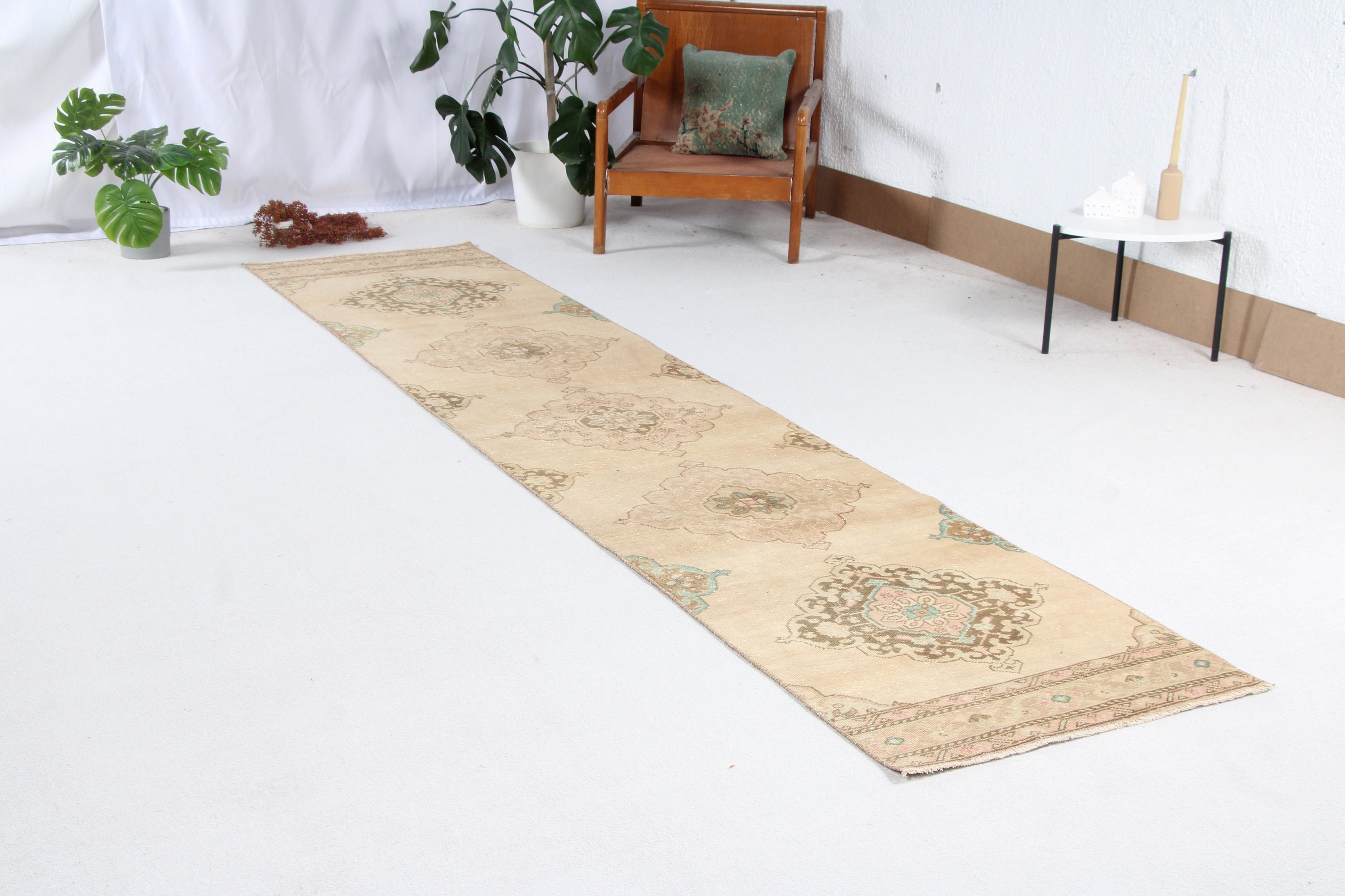 2.6x12.2 ft Runner Rug, Statement Rug, Kitchen Rugs, Turkish Rug, Exotic Rugs, Vintage Rug, Brown Boho Rug, Flatweave Rug, Corridor Rugs