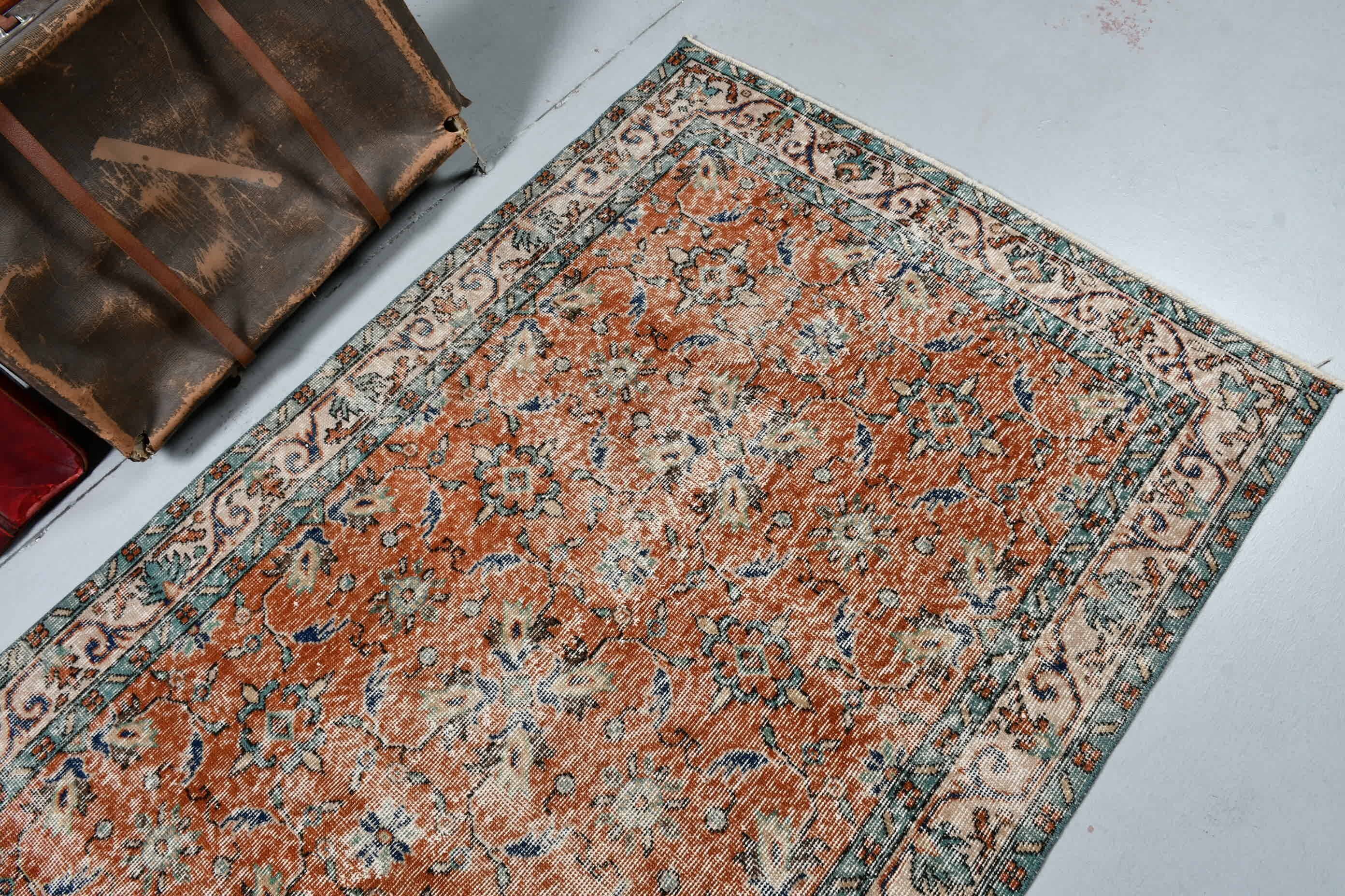 Kitchen Rugs, Orange Moroccan Rug, Dining Room Rugs, Turkish Rug, Anatolian Rug, 3.7x6.6 ft Area Rug, Retro Rug, Nursery Rugs, Vintage Rug