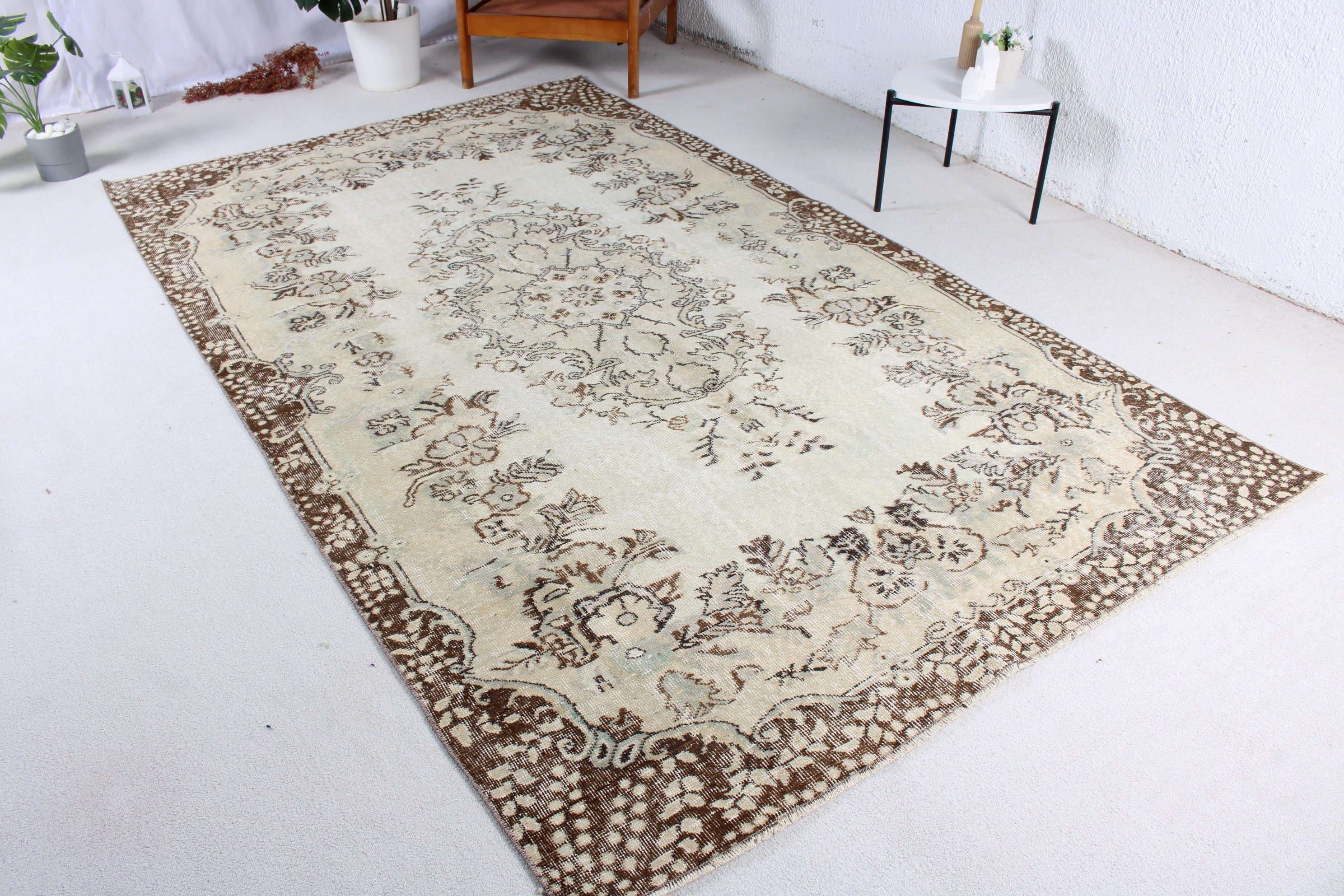 Türk Halısı, Bej Zemin Halısı, Vintage Halılar, Yatak Odası Halısı, Organik Halılar, 5.7x9.8 ft Büyük Halı, Büyük Oushak Halıları, Düz Dokuma Halı, Antika Halı