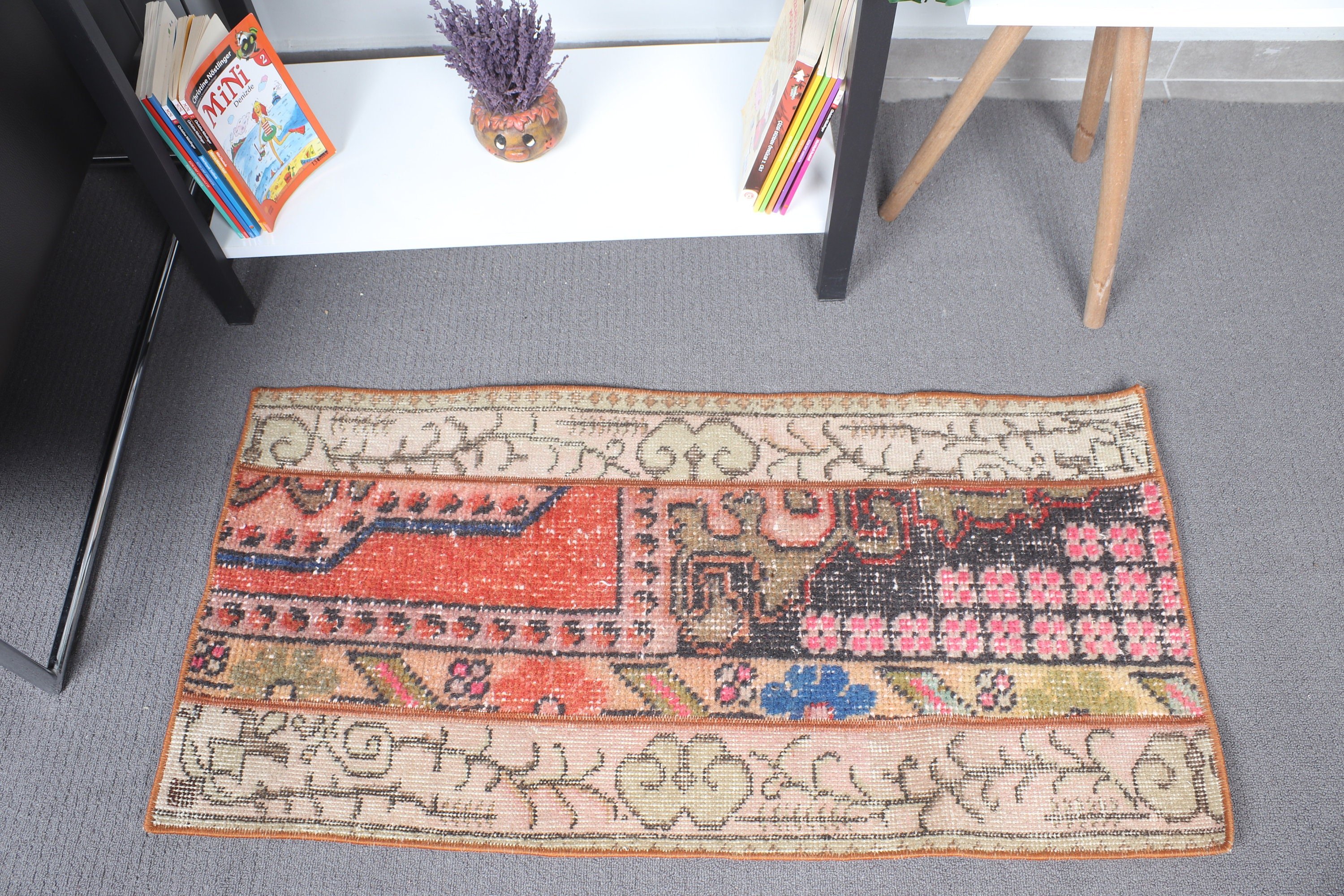 1.6x3.2 ft Small Rugs, Turkish Rug, Floor Rugs, Vintage Rugs, Small Area Rugs, Entry Rugs, Rugs for Entry, Orange Cool Rug