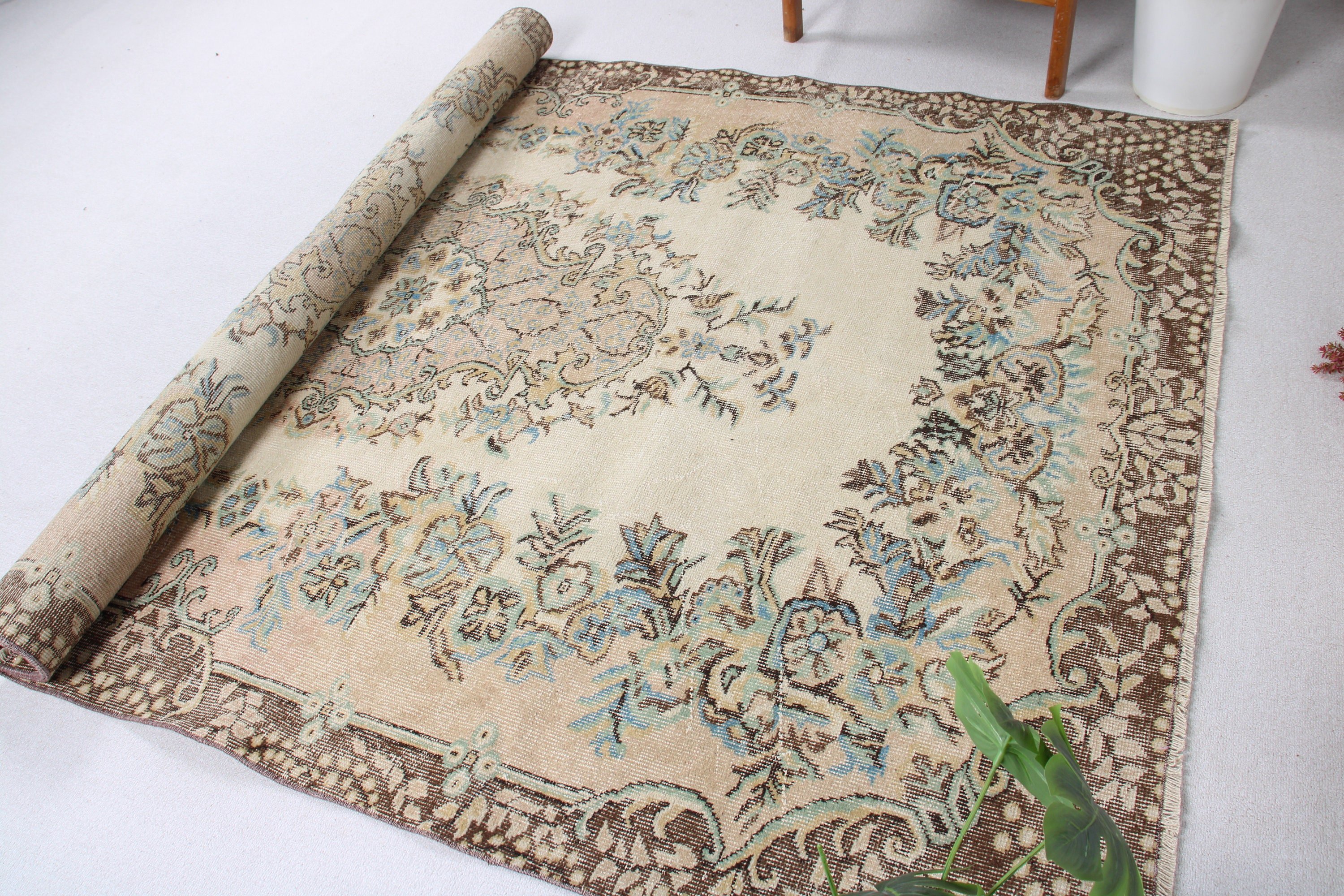 Büyük Boho Halı, Vintage Halılar, Salon Halıları, Bej El Dokuma Halı, Türk Halısı, Mutfak Halısı, El Dokuma Halılar, 5,9x9,2 ft Büyük Halı, Sanatsal Halı