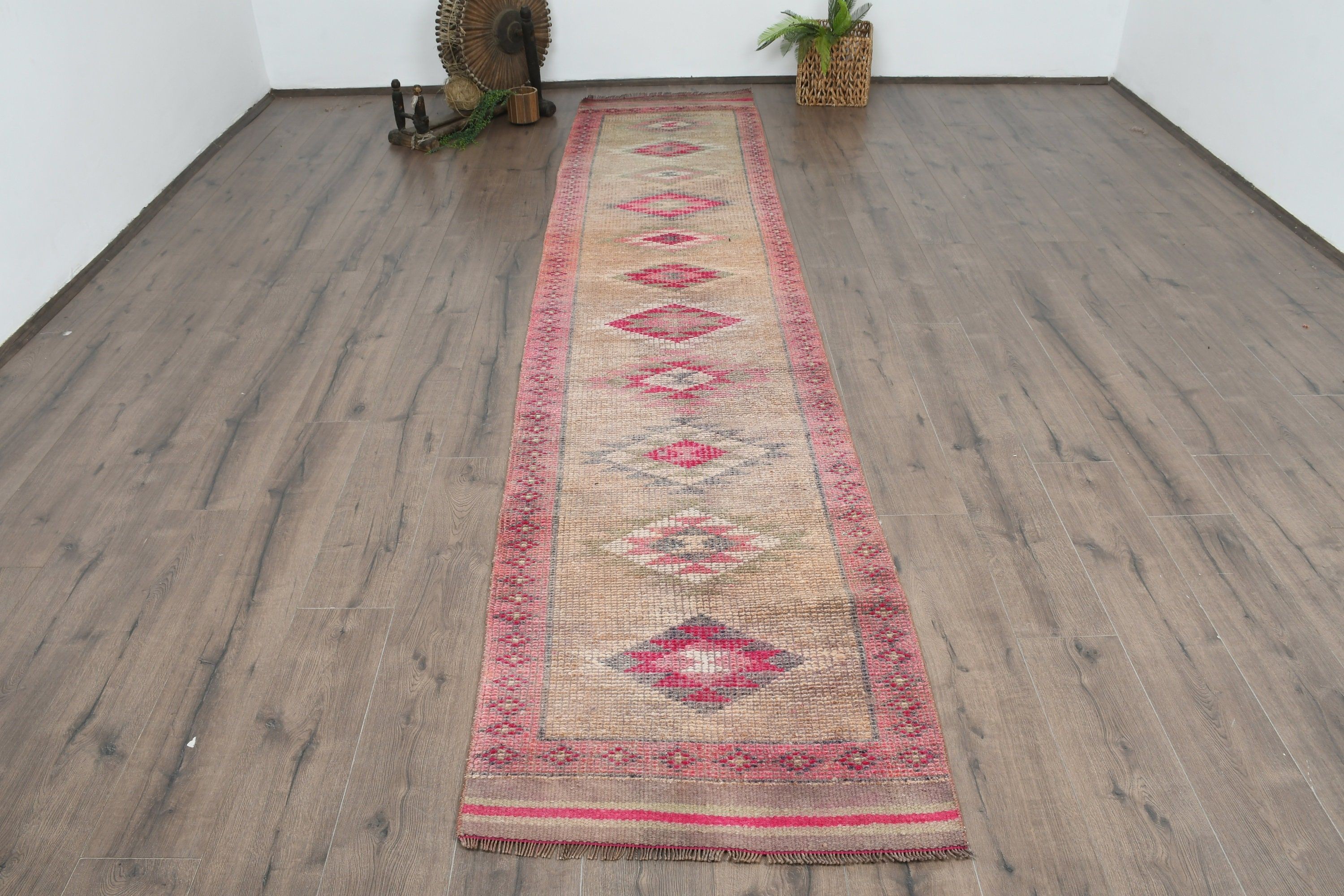 2.6x12.4 ft Runner Rug, Pink Bedroom Rug, Anatolian Rug, Vintage Rug, Corridor Rugs, Kitchen Rug, Bright Rugs, Turkish Rug, Hallway Rugs
