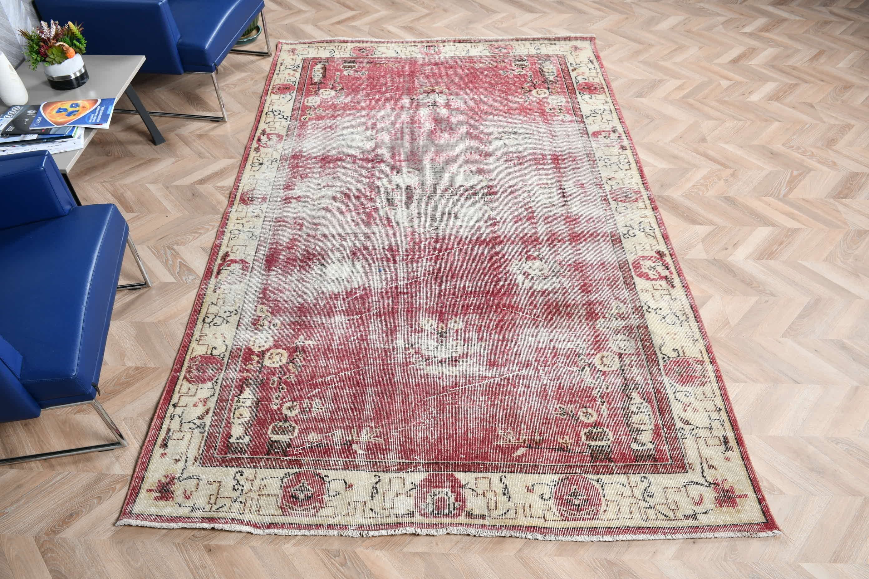 Wool Rugs, Vintage Rug, Living Room Rug, Dining Room Rug, Oriental Rug, Red Antique Rugs, Old Rug, 5.8x9.2 ft Large Rug, Turkish Rug