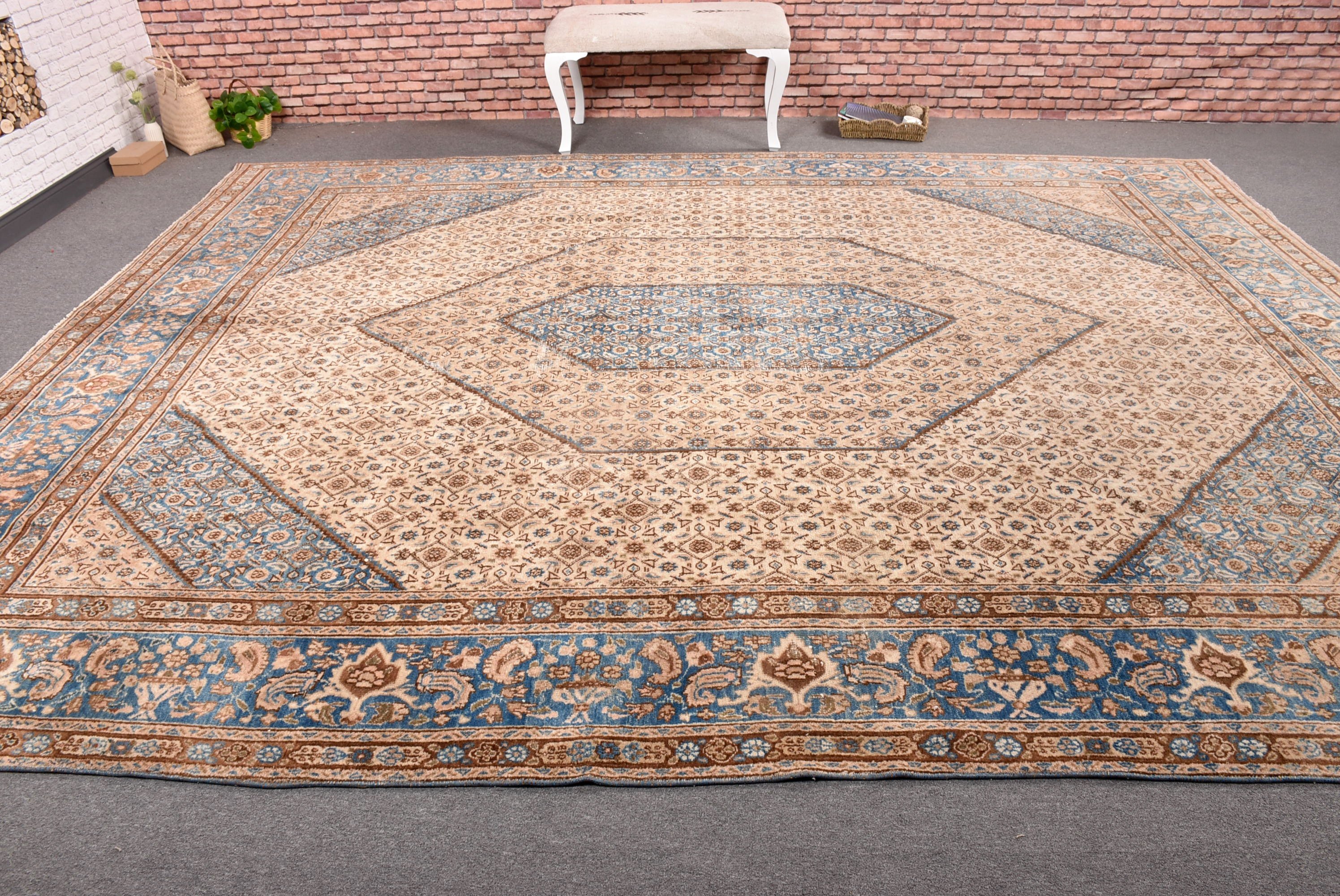 Salon Halıları, Kahverengi Oushak Halı, Oturma Odası Halıları, Boho Halı, Havalı Halılar, Ev Dekorasyonu Halıları, 9.5x12.4 ft Büyük Boy Halı, Türk Halıları, Vintage Halı