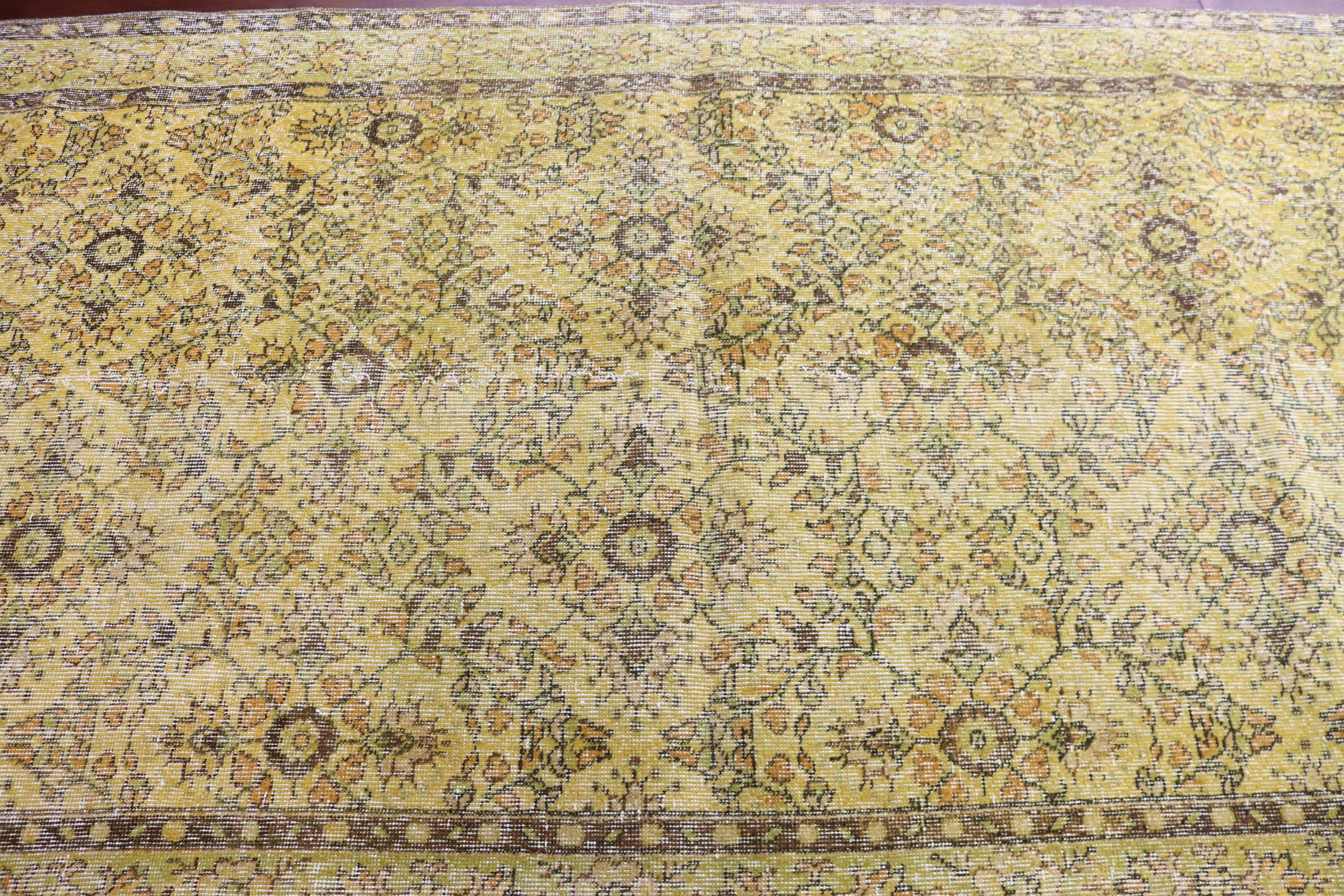 Oryantal Halı, Yer Halısı, Sarı Modern Halı, 4,5x8,8 ft Alan Halıları, Türkiye Halıları, Vintage Halılar, Vintage Alan Halıları, Yatak Odası Halıları, Türk Halıları