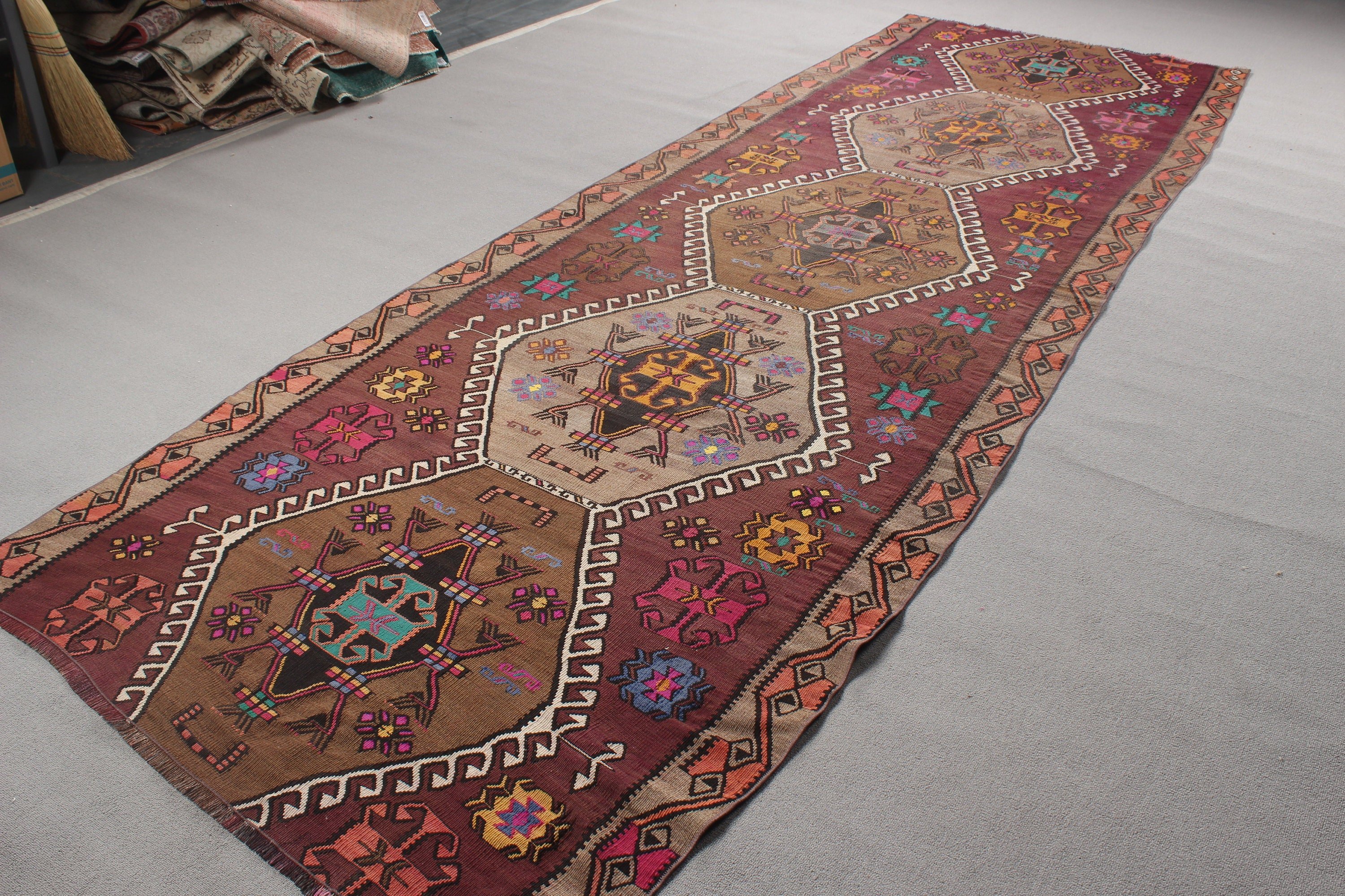 Türk Halısı, Kırmızı Antika Halı, Mutfak Halıları, Merdiven Halısı, Kilim, Vintage Halı, Koridor Halıları, Bildiri Halısı, 4.3x13.5 ft Yolluk Halısı