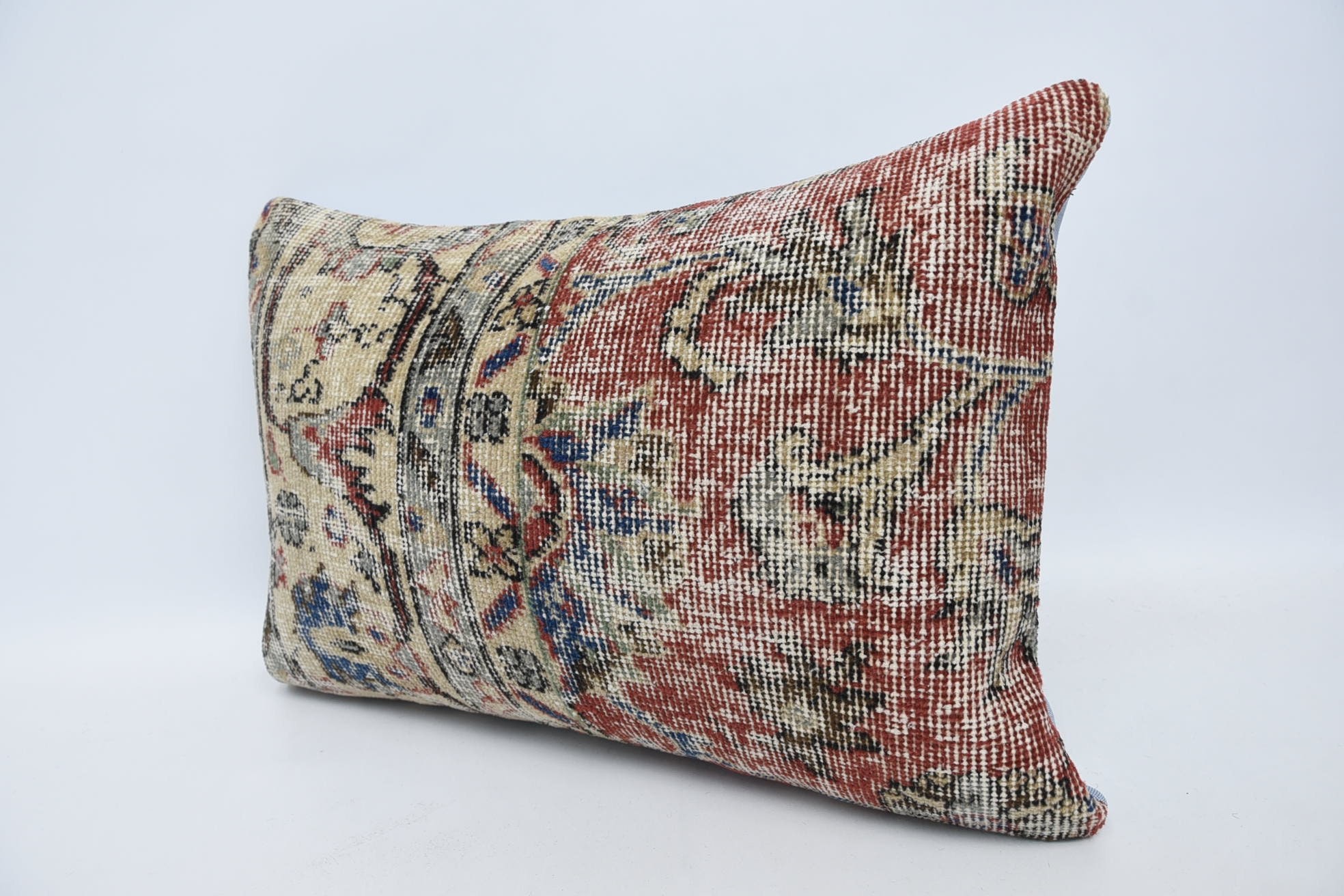 Boho Pillow Sham Cover, 16"x24" Red Cushion Case, Christmas Cushion Cover, Turkish Kilim Pillow, Vintage Kilim Throw Pillow