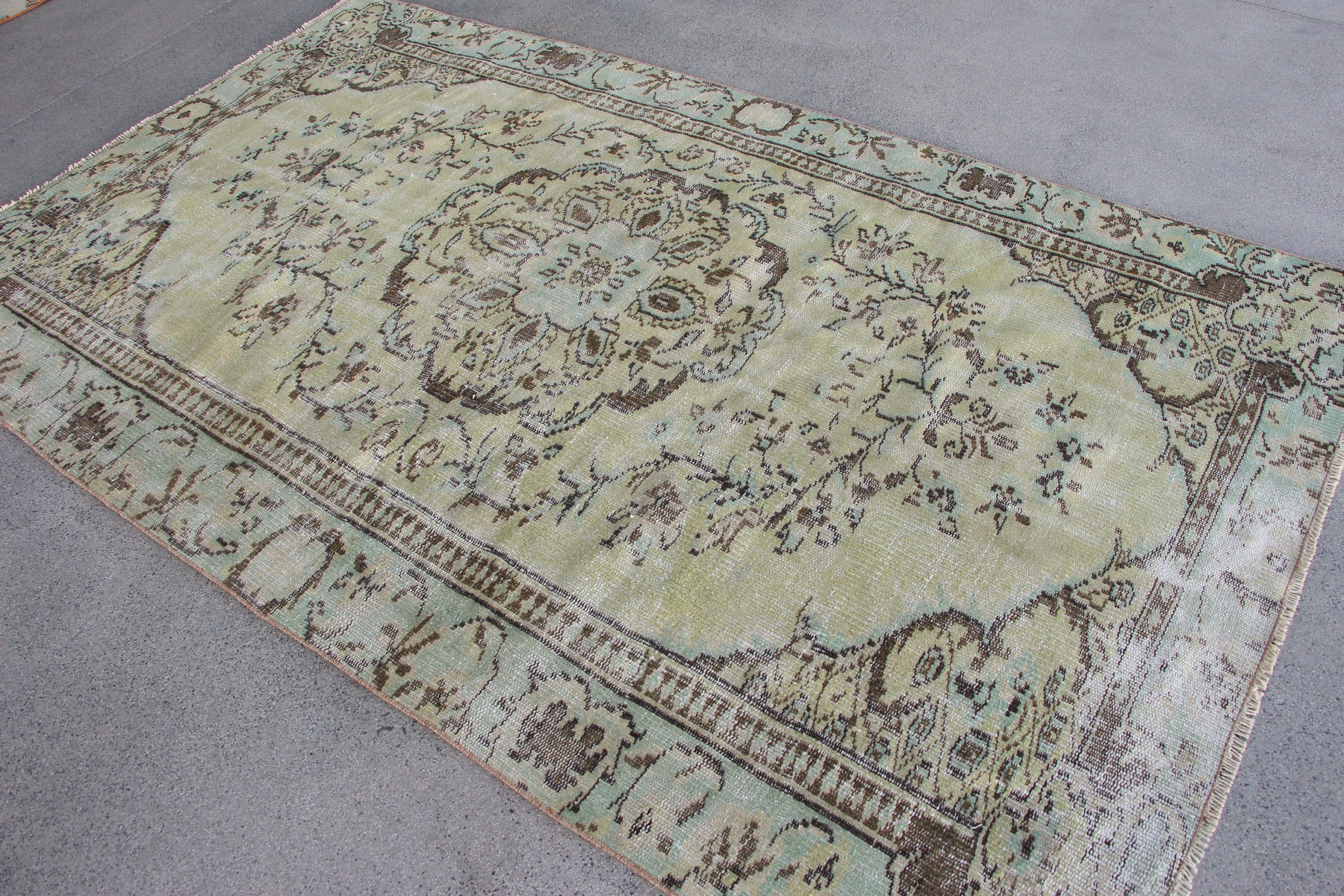 Vintage Halılar, Düz Dokuma Halılar, Yatak Odası Halıları, Türk Halısı, 4,9x8,3 ft Büyük Halılar, Oturma Odası Halısı, Yün Halı, Yeşil Oushak Halı