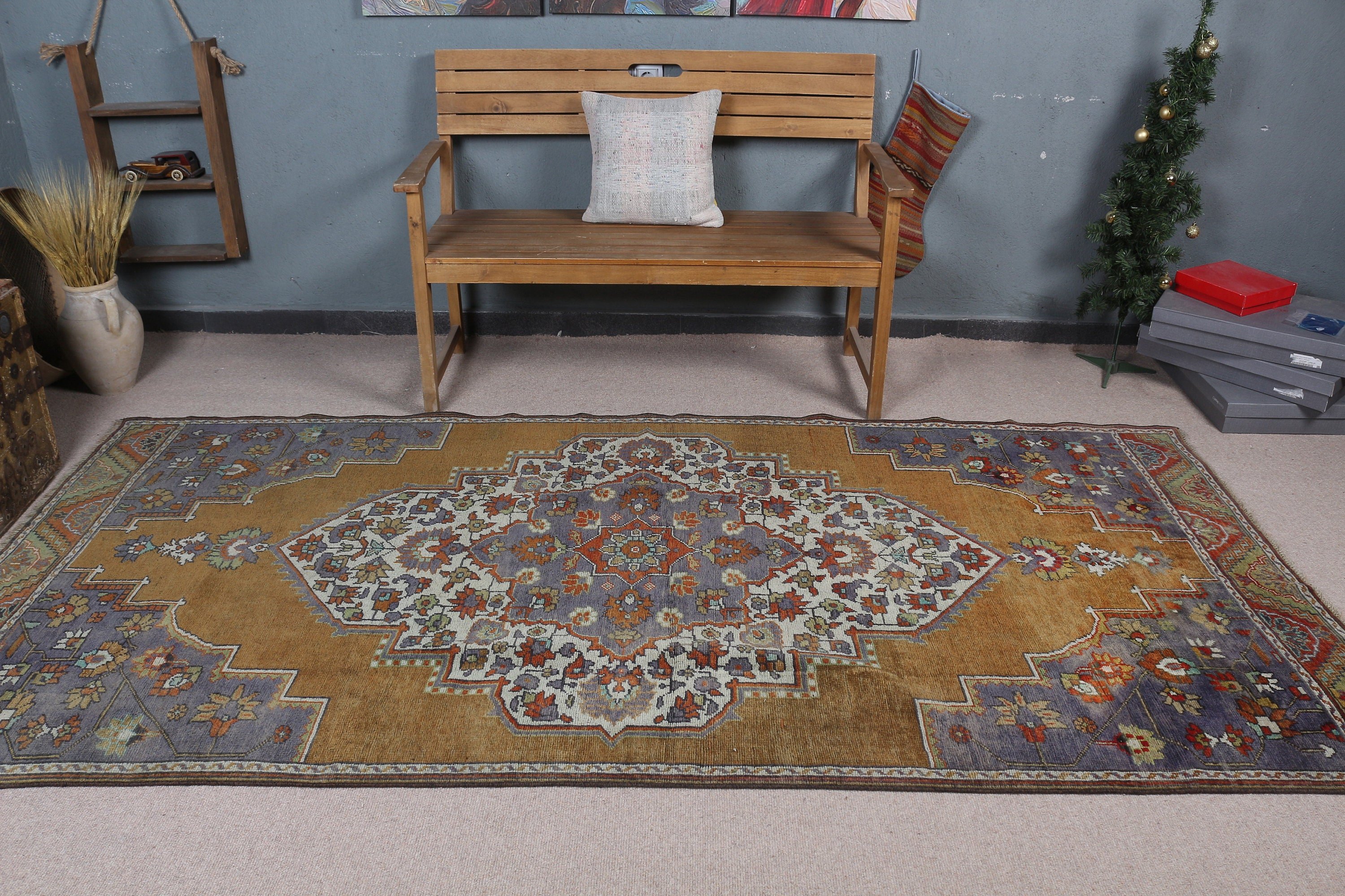 Yeşil Fas Halısı, Yemek Odası Halısı, Mutfak Halısı, Vintage Halı, Retro Halı, 4.5x9.4 ft Büyük Halı, Ev Dekor Halısı, Türk Halısı, Salon Halısı