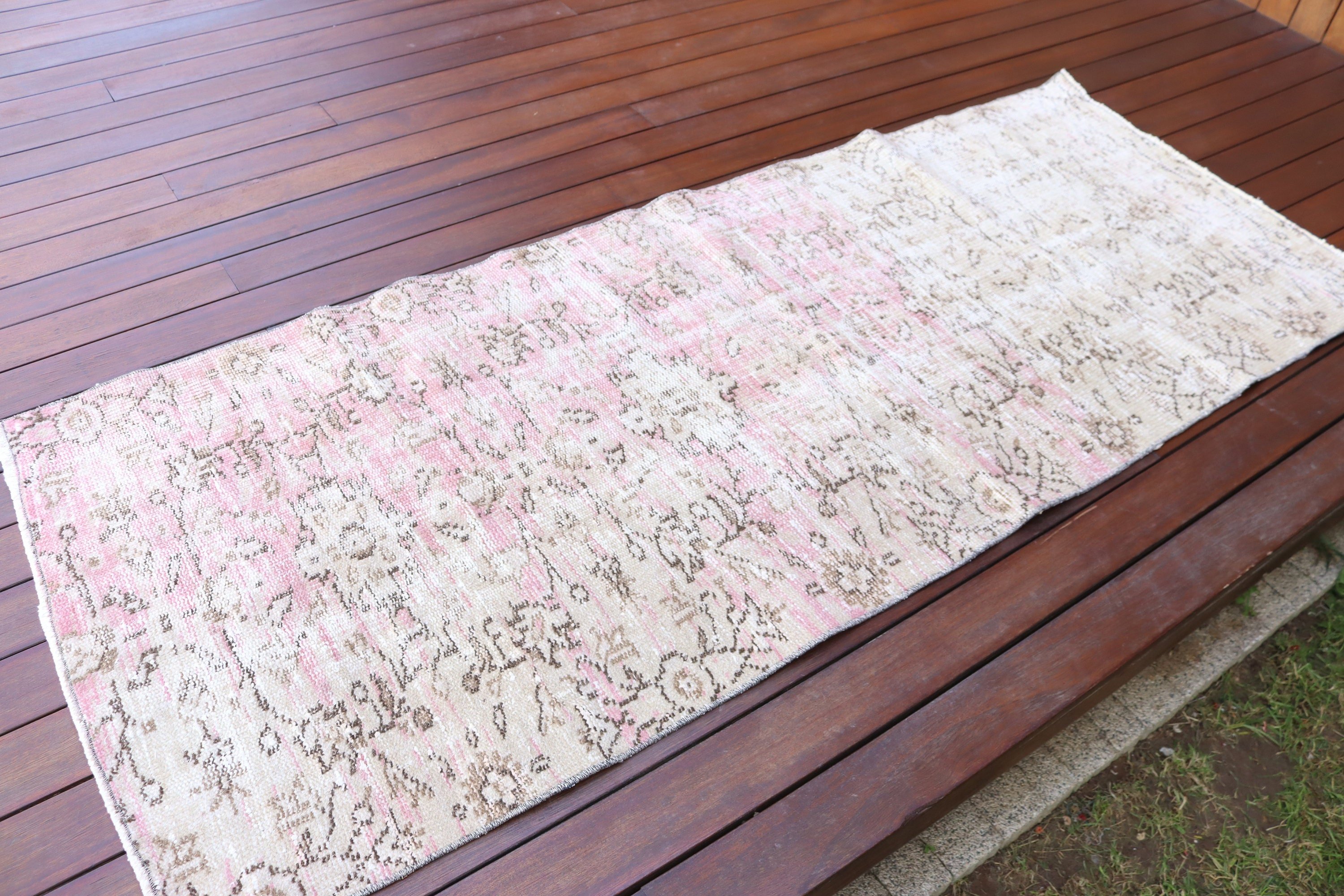 Beni Ourain Runner Halıları, 2.6x6.6 ft Runner Halıları, Vintage Halı, Uzun Yolluk Halısı, Fas Halısı, Pembe Mutfak Halıları, Türk Halıları