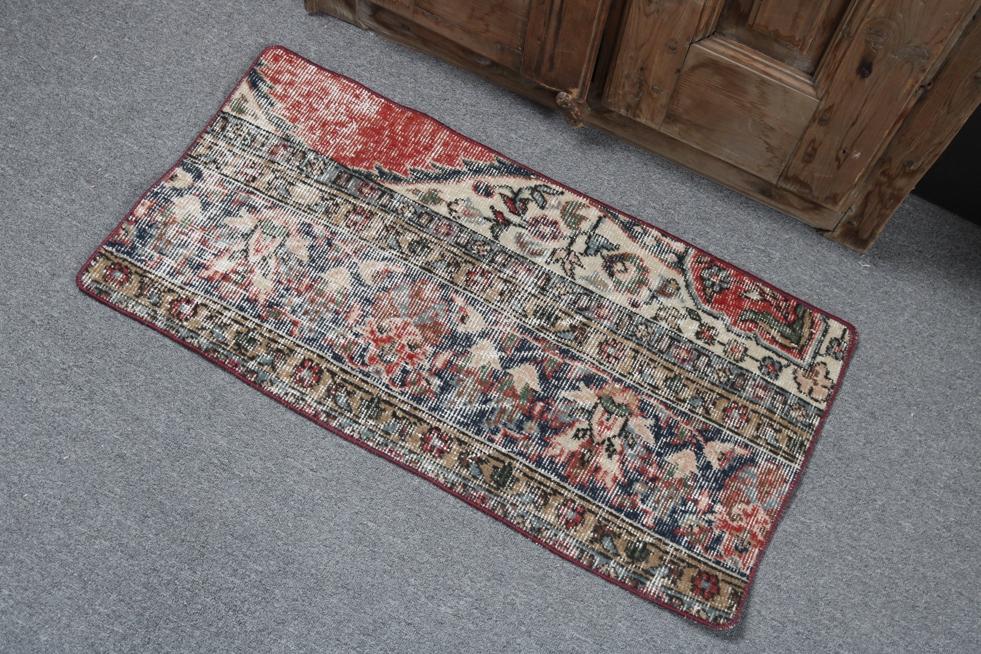 Küçük Alan Halıları, Vintage Halı, Mutfak Halısı, Boho Halıları, Yatak Odası Halısı, Tribal Halısı, Mavi 1.5x2.9 ft Küçük Halılar, Türk Halıları