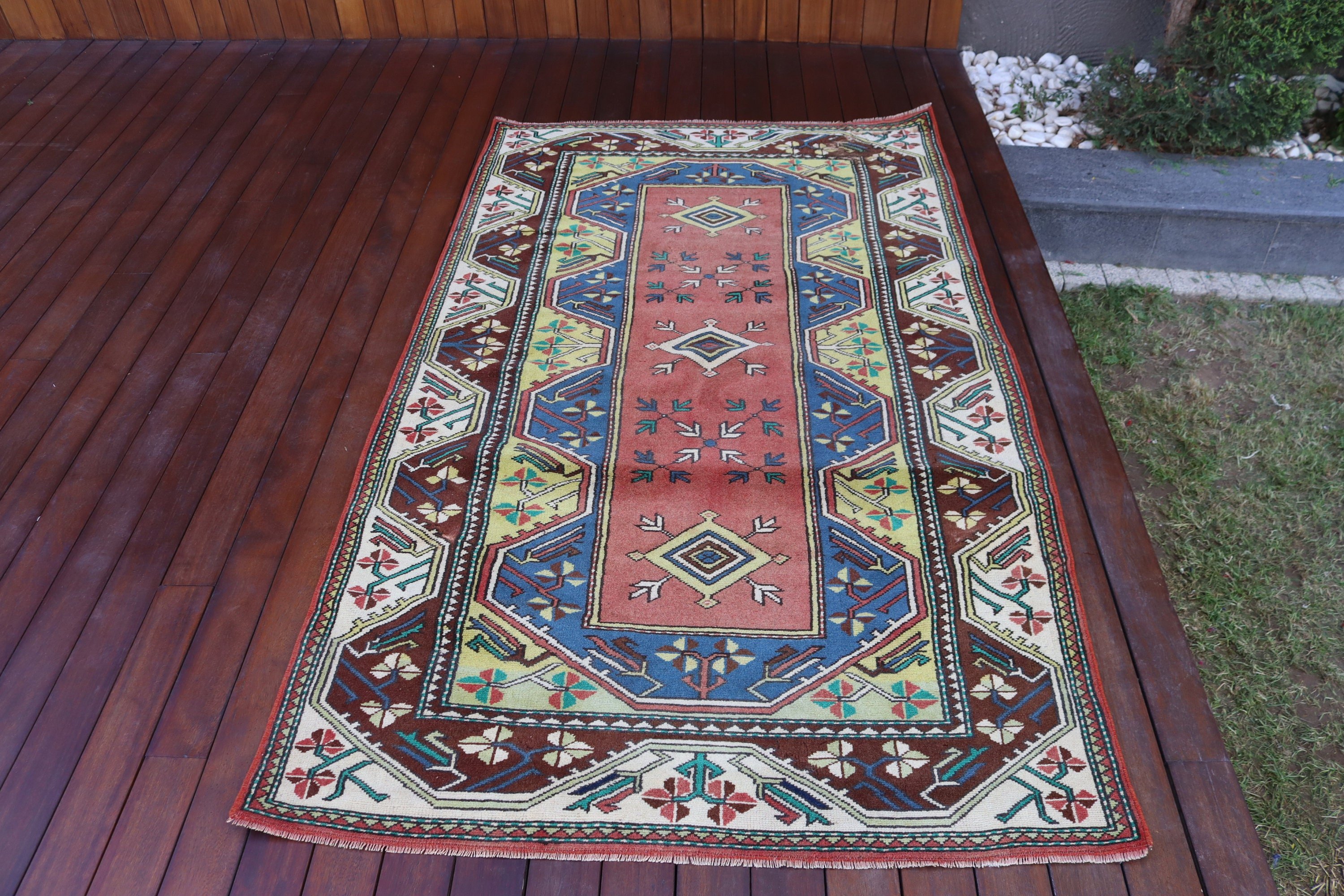 3,9x6,6 ft Alan Halıları, Yemek Odası Halıları, Boho Halısı, Vintage Halı, Modern Halı, Mutfak Halıları, Turuncu Oushak Halıları, Mutfak Halıları, Türk Halıları