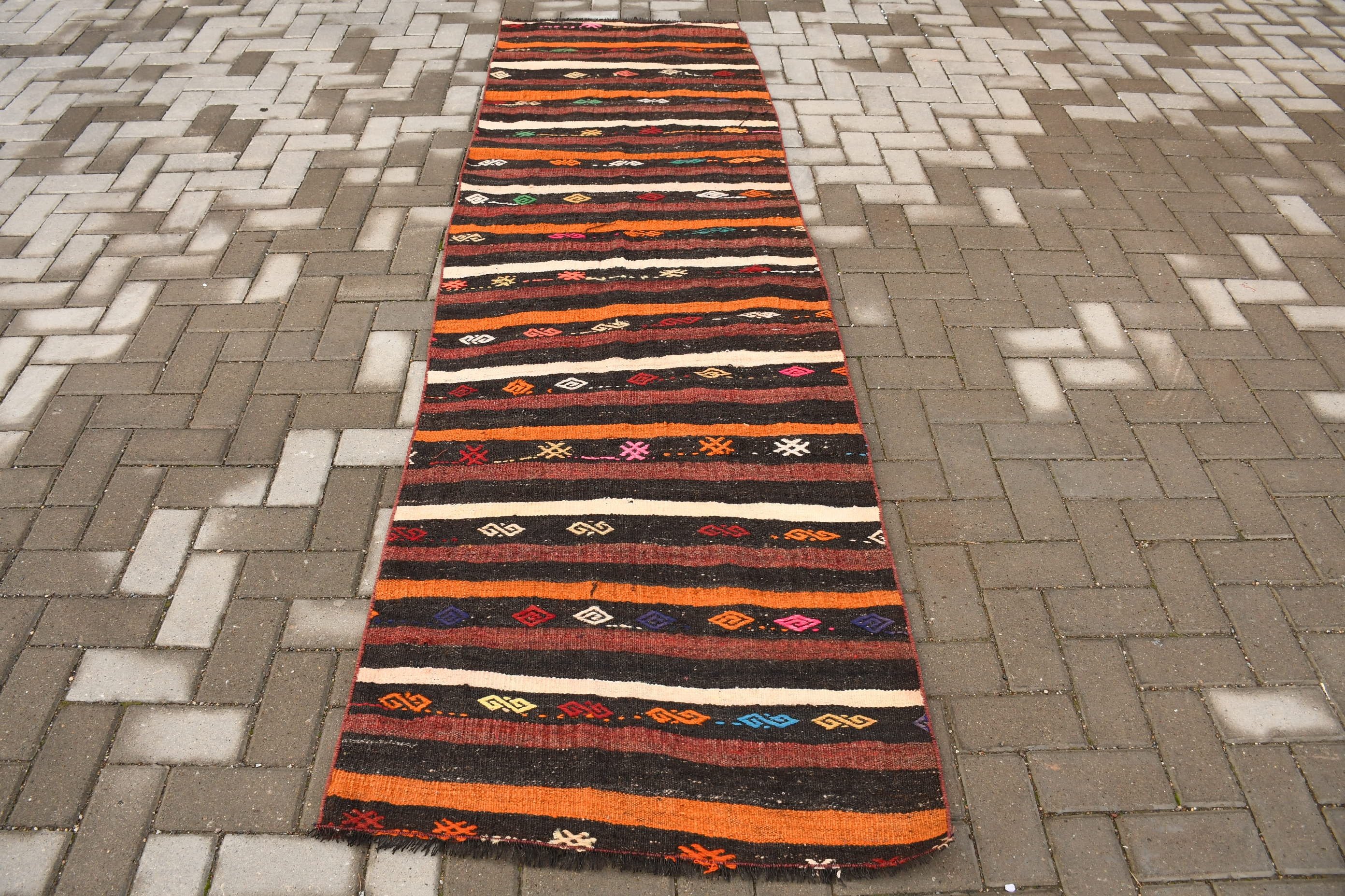 Brown Floor Rugs, Old Rug, 2.8x9.4 ft Runner Rug, Turkish Rugs, Hallway Rugs, Kilim, Stair Rug, Cool Rug, Vintage Rug, Moroccan Rug