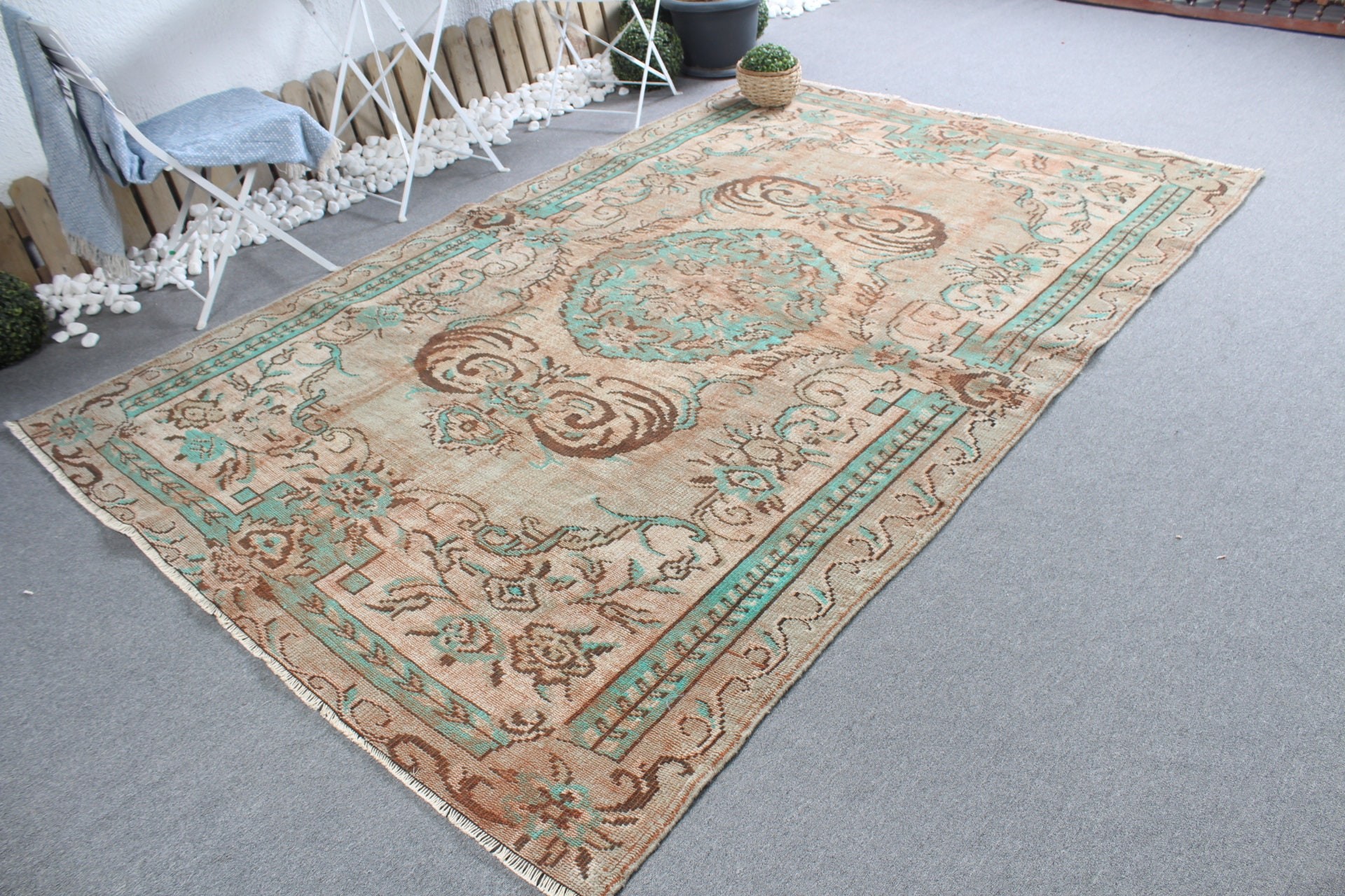 Bedroom Rug, Turkish Rugs, 6.5x9.5 ft Large Rugs, Kitchen Rugs, Brown Cool Rug, Vintage Rug, Salon Rug, Oushak Rugs, Rugs for Salon