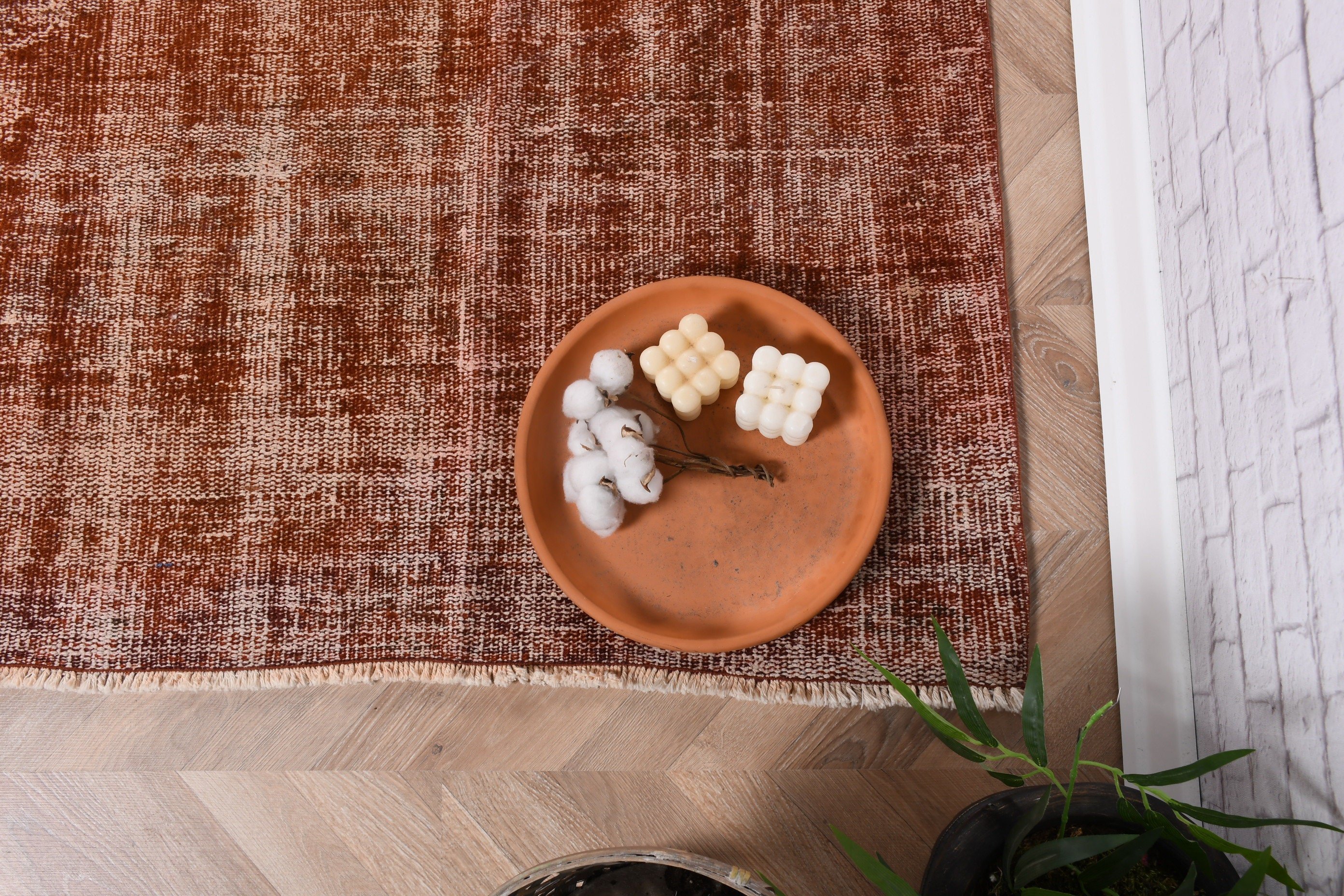 Living Room Rug, Oriental Rug, Large Oushak Rugs, Floor Rugs, Orange Geometric Rug, Vintage Rugs, Wool Rug, 6x8.9 ft Large Rug, Turkish Rug